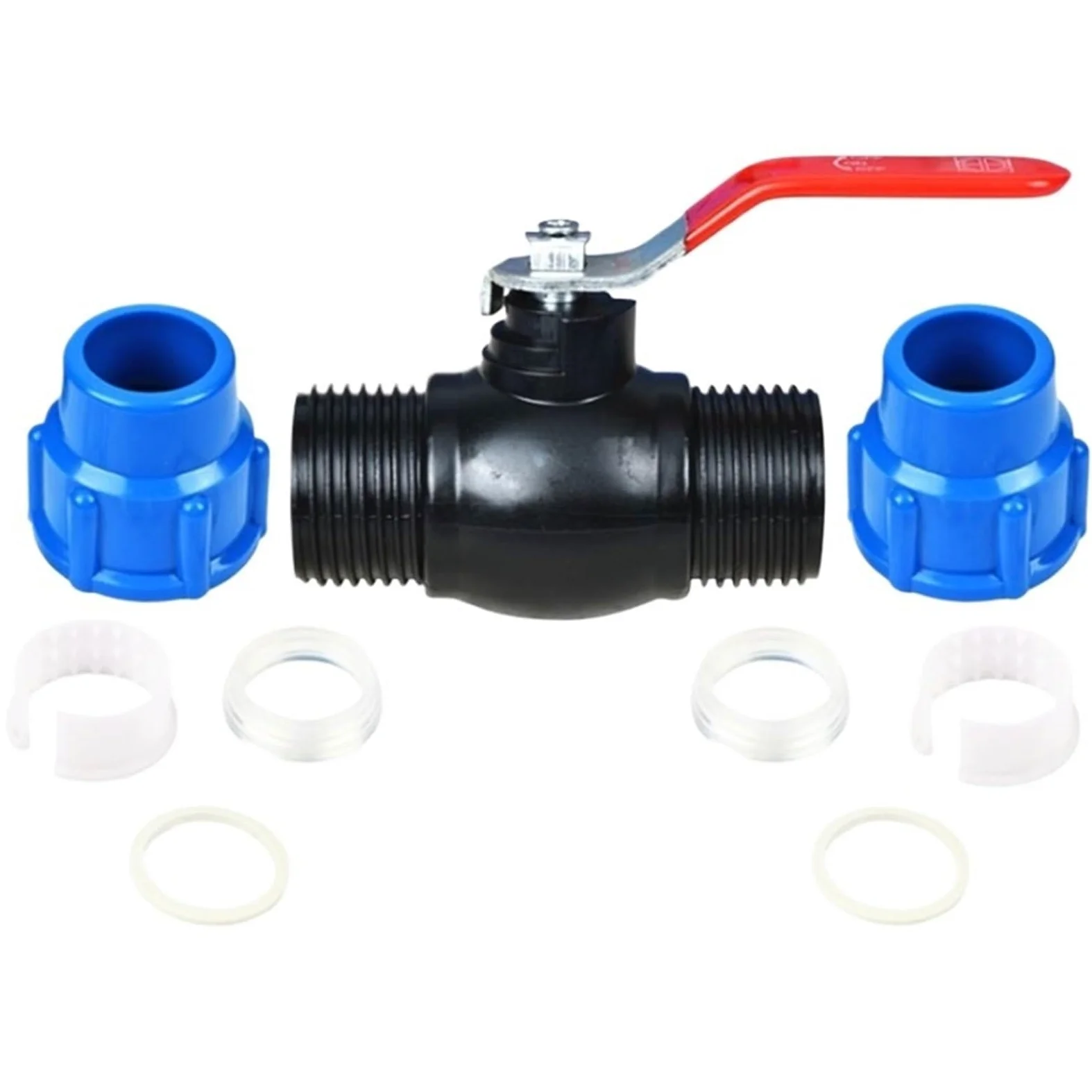 VELORE Conector de válvula de bola rápida de plástico de 20/25/32/40/50 mm, conector de válvula de bola rápida para jardín, agricultura, riego, accesorios de tubería de agua (azul, 63 mm)
