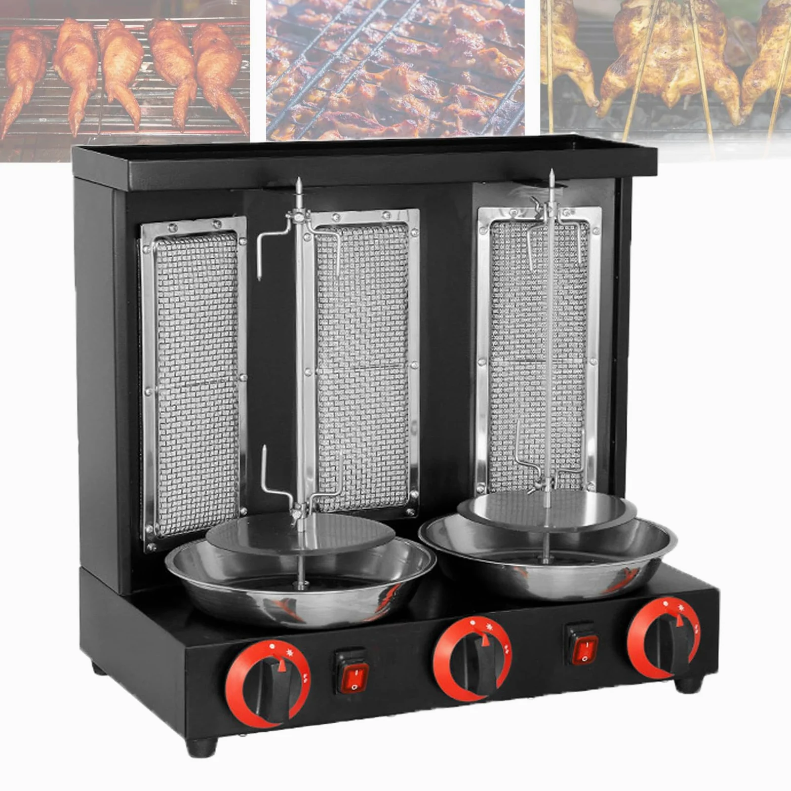 MáQuina De Parrilla De Gas para Barbacoa,Asador Vertical Giratorio con Quemador,MáQuina De Kebab A Gas De Acero Inoxidable,Parrilla De Pollo Gyro,para Uso Comercial Y DoméStico,Black-L