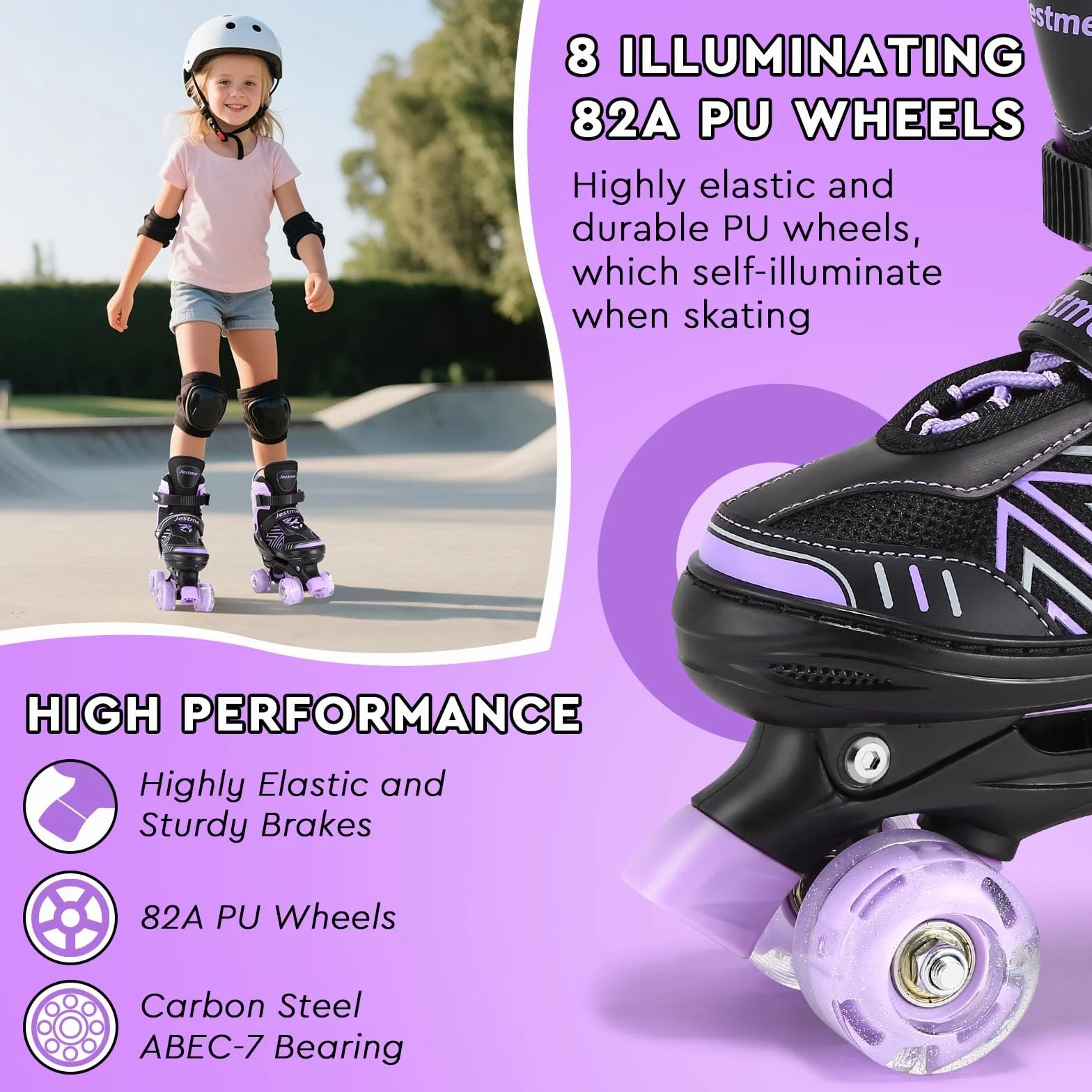 Patines Ajustables 4 Ruedas Niña con 8 Ruedas de Iluminación para Principiantes