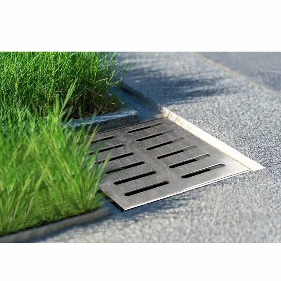 Cubierta de alcantarillado de acero inoxidable para desagüe, rejilla de agua de lluvia, drenaje cuadrado para suelo de patio con marco (200 x 200 x 20 x 2 mm)