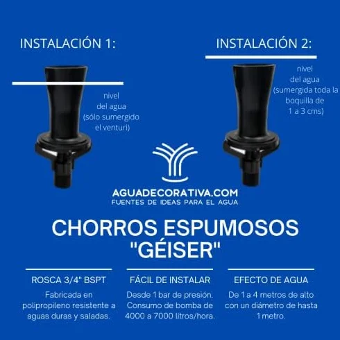 Agua Decorativa Boquillas para Fuentes Sumergidas de Chorro Espumoso Caños Toberas Surtidores de Agua para Estanques Eductores Mezclado