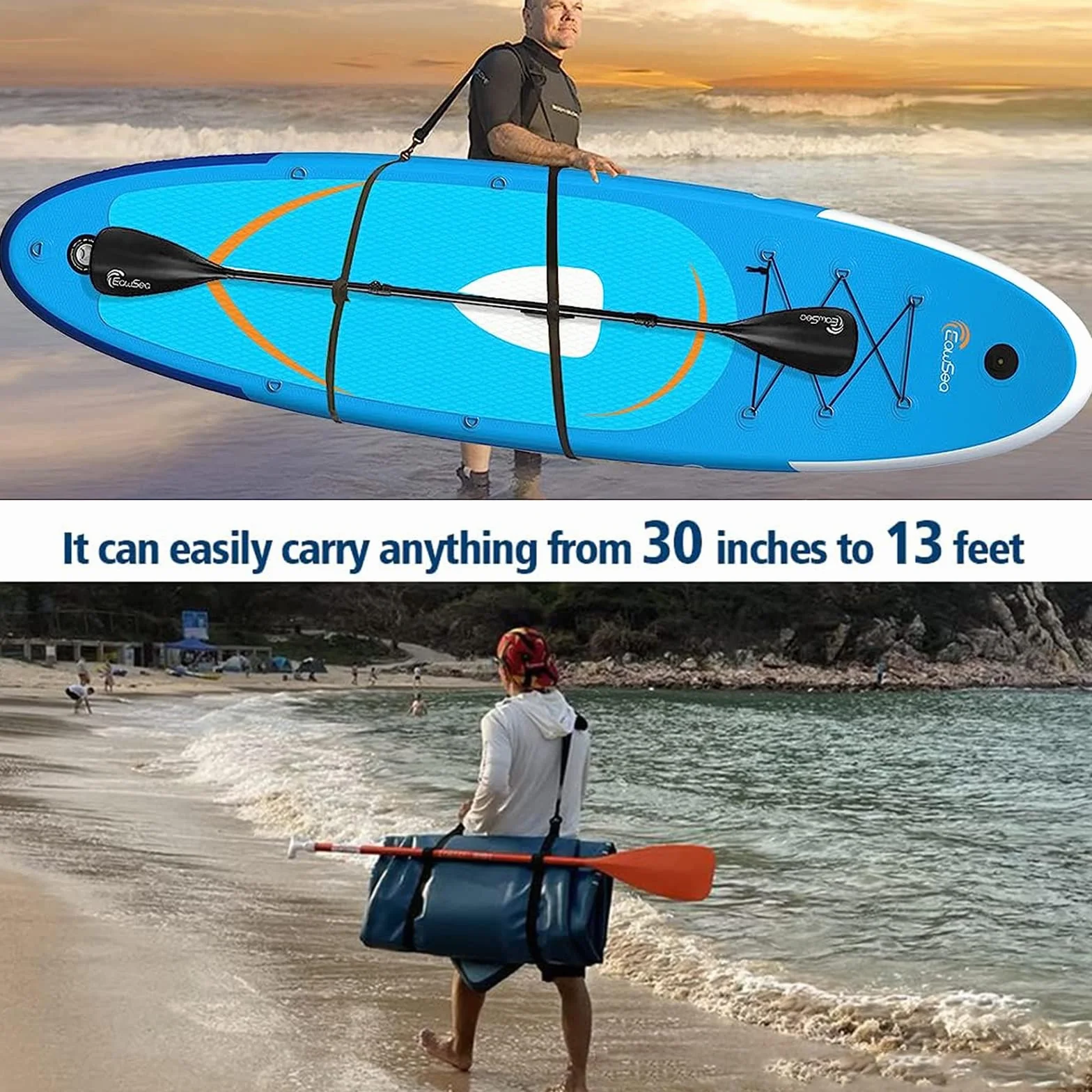 Correa de Tabla de Surf, Correa Transporte Paddle Surf, Longitud Ajustable, Multiusos
