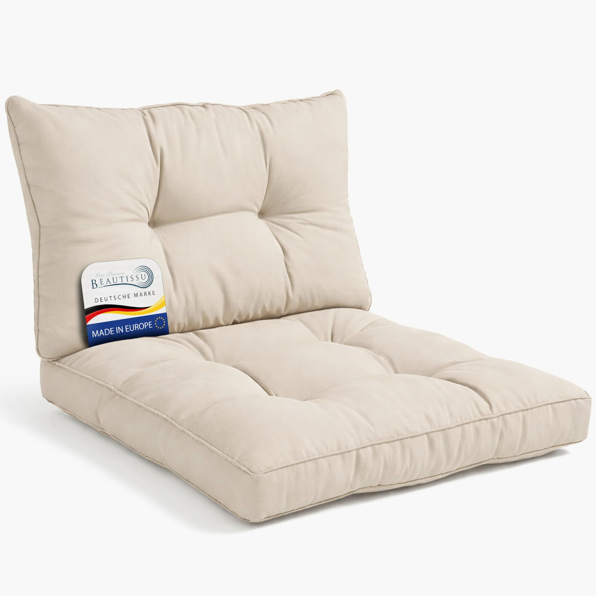 Beautissu Set Cojines Sofa Exterior Jardin Asiento 50x50 cm y Respaldo 50x40 cm Natural xLuna