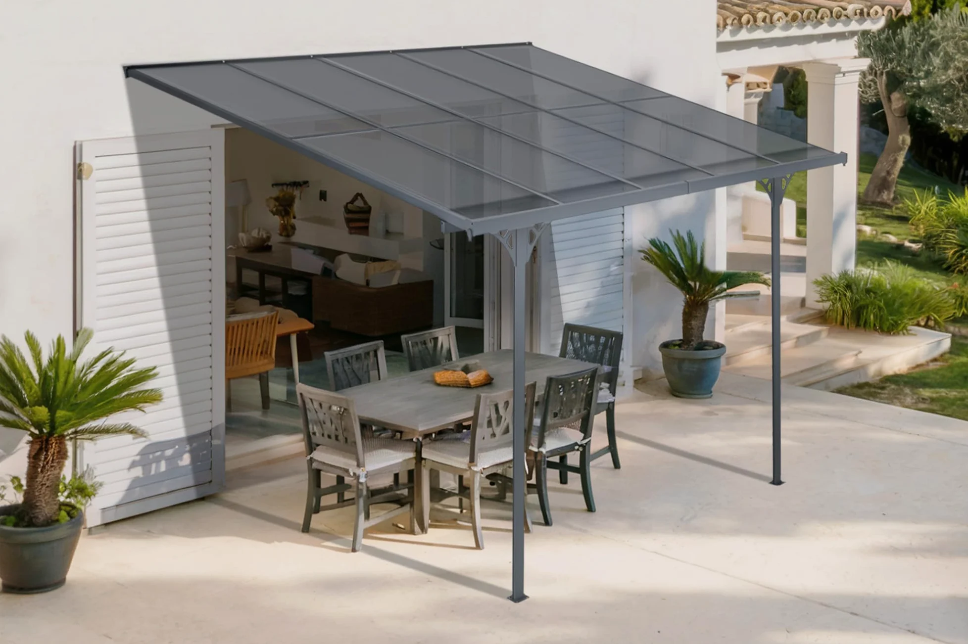 Cazeboo Pergola Adosada 3x3m Aluminio Gris KLEO