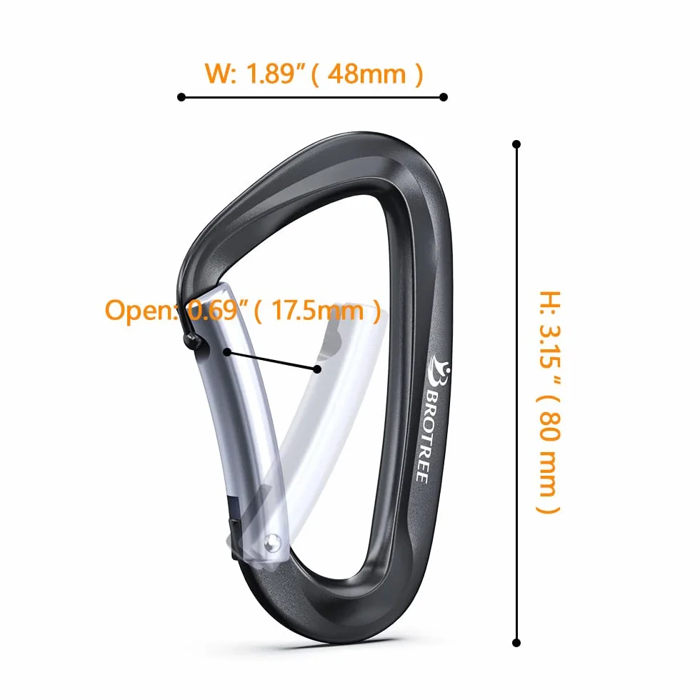 Brotree Mosquetón Resistente 12KN 1200 kg Aluminio 8cm Forma de D