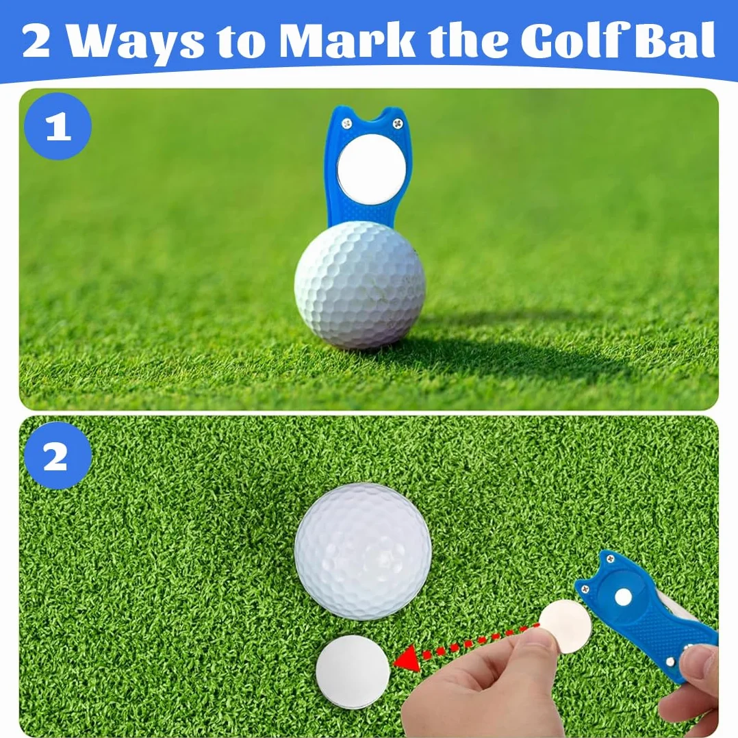 Herramienta Multifunción para Golf, 4 piezas, Arreglapiques Plegable, Acero Inoxidable