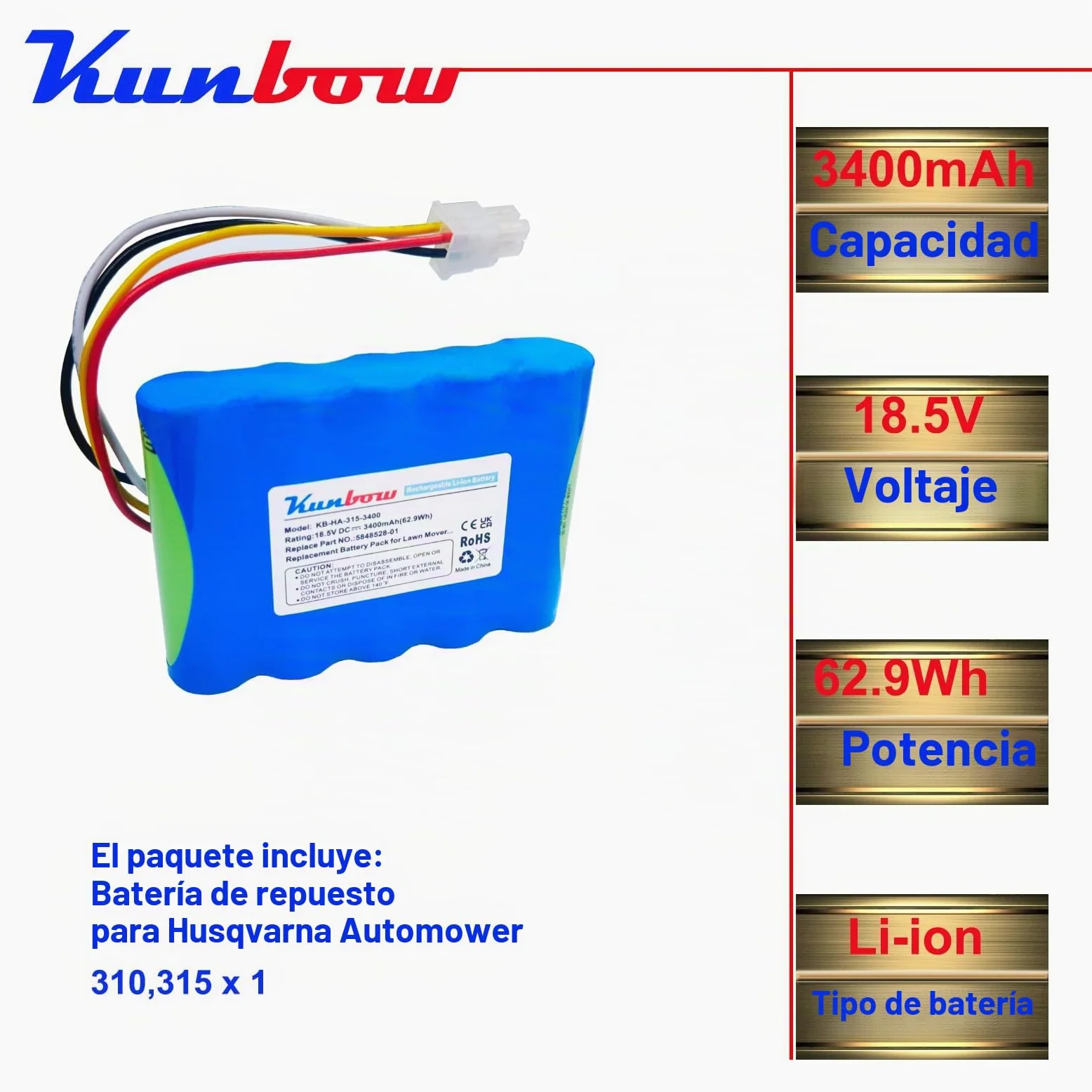 Batería de repuesto para robot cortacésped Husqvarna Automower 310,315,5848228-01,5848228-02,5848528-01, 5895862-01, compatible con Gardena Sileno R100Li, R130Li, R166 0Li césped rojo Bot.