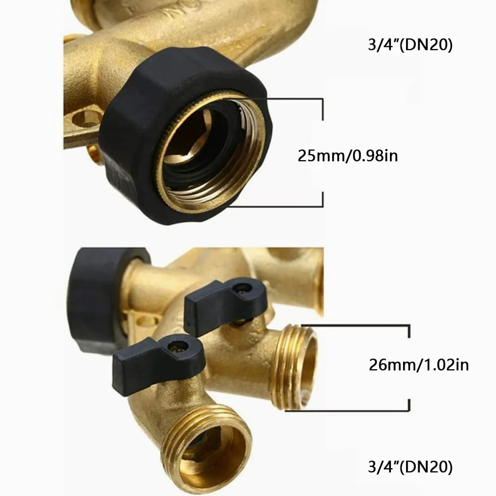 Distribuidor de colector divisor de grifo de 3/4 pulgadas y 1/2 pulgada, adaptador de conector de manguera de válvula de agua de latón de 4 vías para accesorios de riego, estándar de la UE