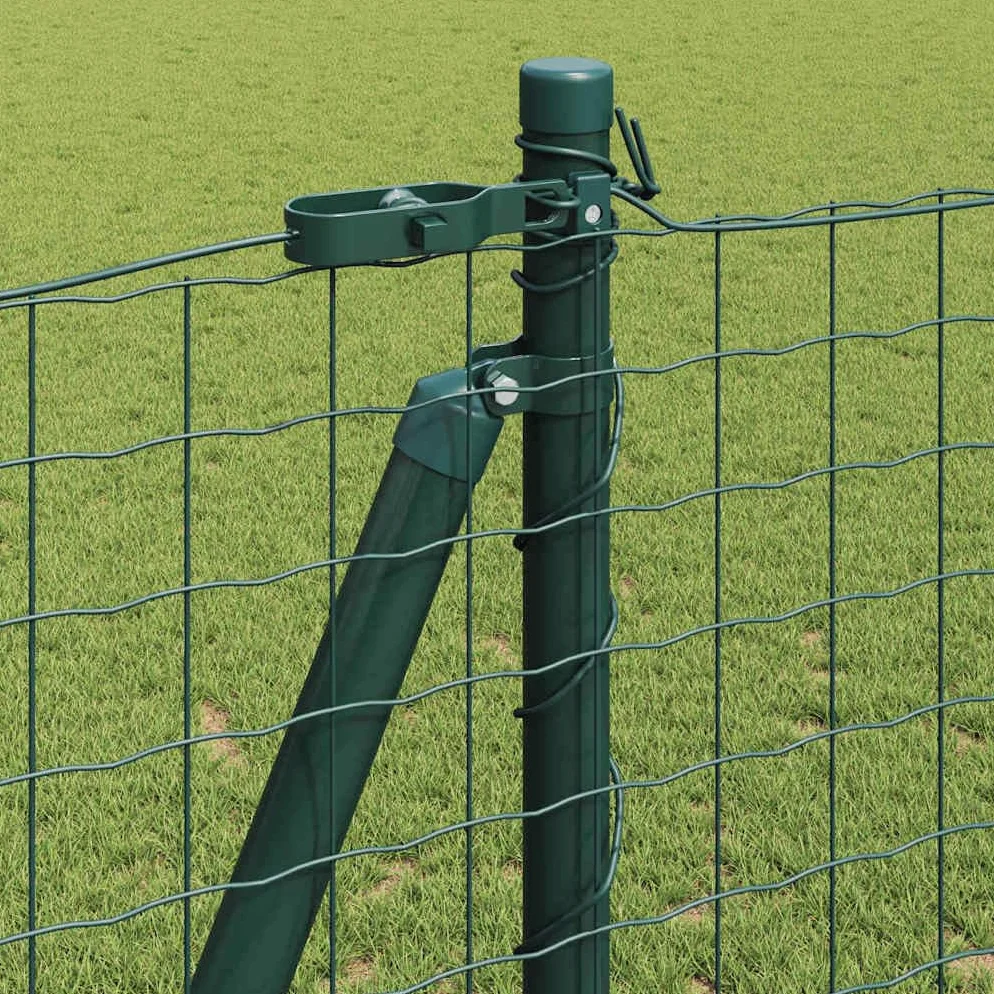 Juego de 52 postes para valla para hormigón, postes de acero, 130 cm, color verde | Juego de postes de acero resistentes para vallas de jardín y terraza, incluye placas de hormigón y alambre tensor.