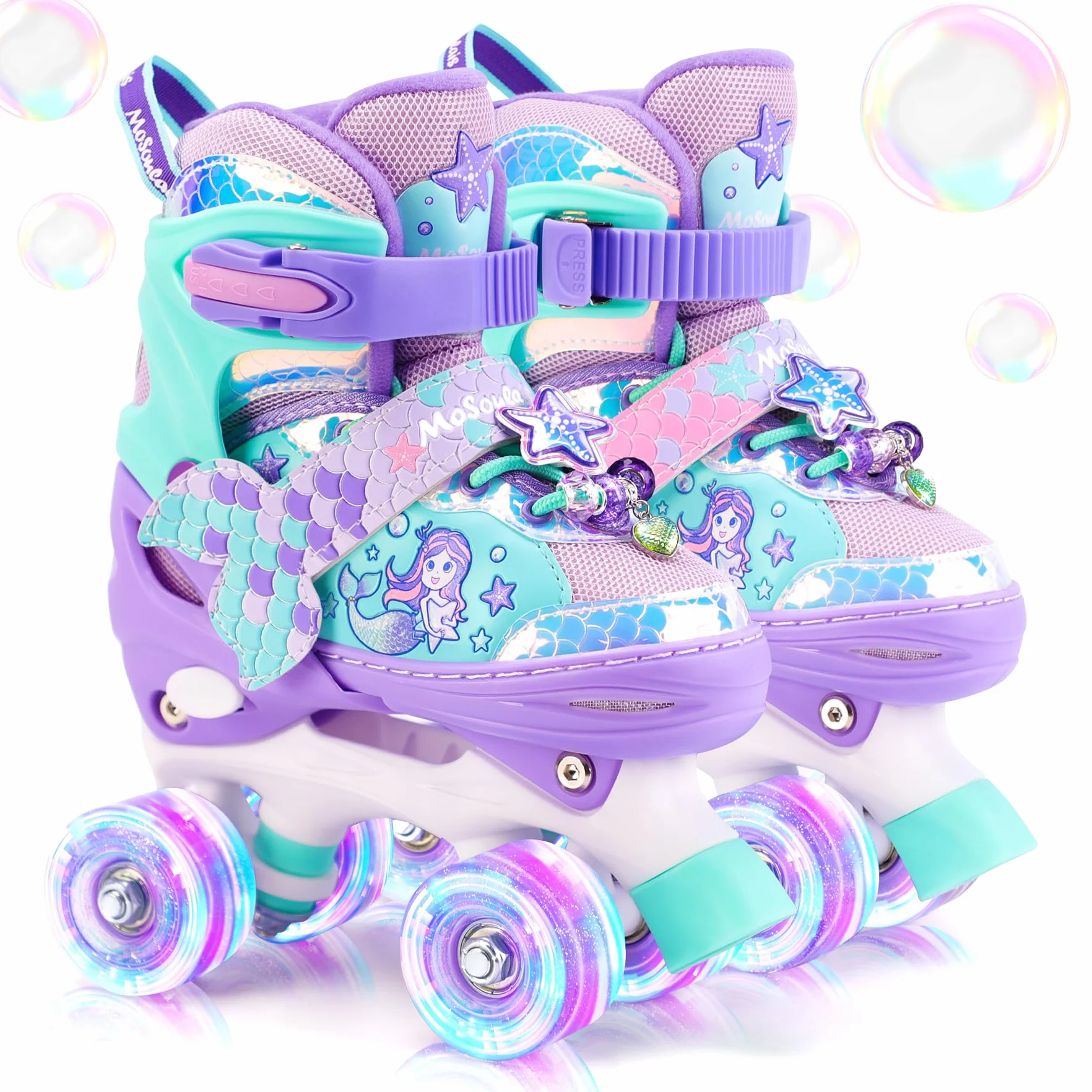 Patines Niñas 4 Ruedas Ajustables Roller Quad con Luminación LED para Principiantes