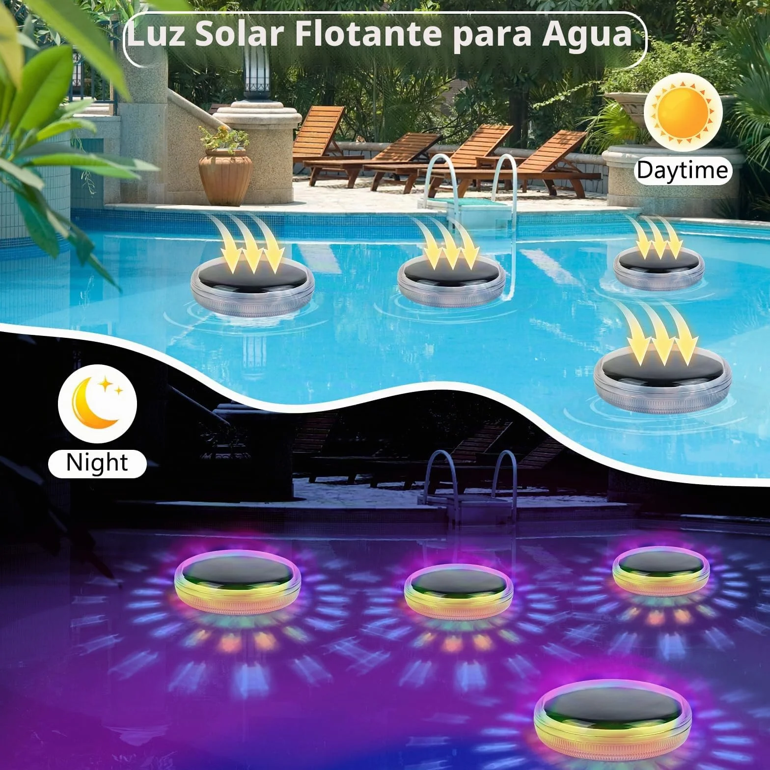 Gerbala Luz Solar Piscina Flotantes, luminación LED Subacuática Solar, Iluminación RGB con Cambio de Color para Piscina, IP68 Impermeable, para Decoración de Jardín y Piscinas (B)