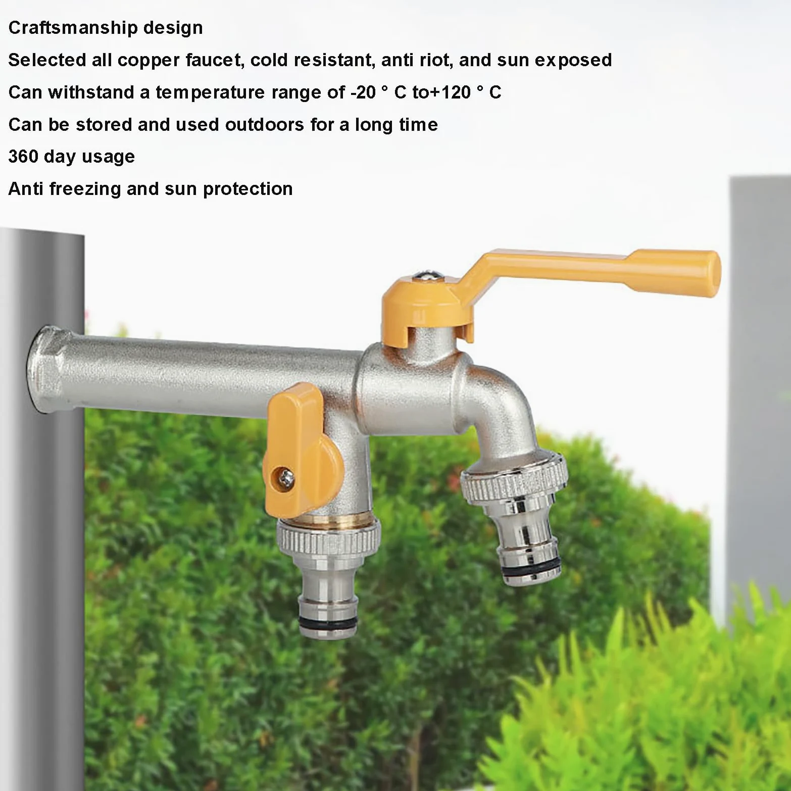 Divisor universal de acero inoxidable para grifo de jardín de 3/4 pulgadas, conector de manguera duradero para exteriores, grifo de doble salida para lavadoras y riego de jardín, fácil instalación