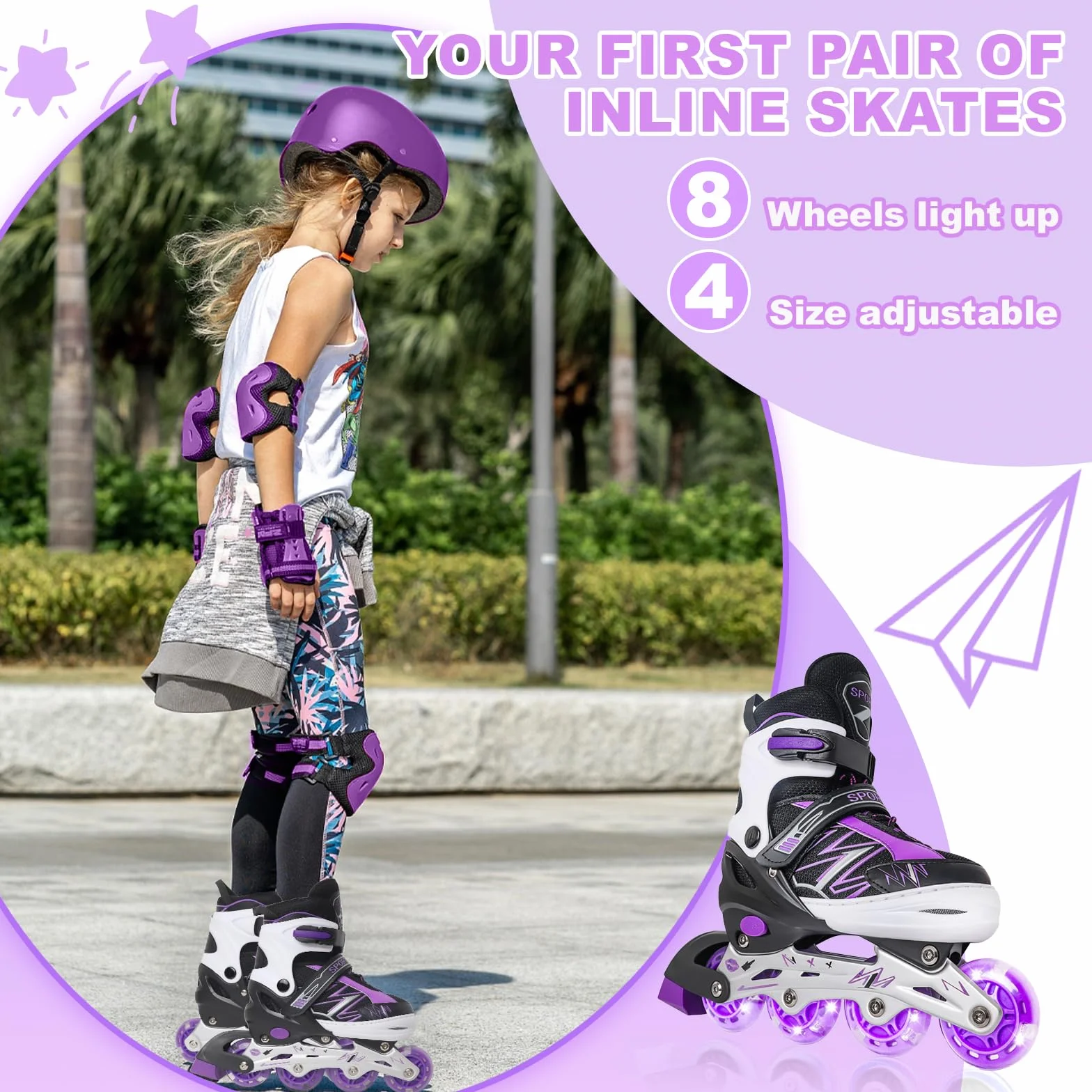 Patines en línea Ajustables para niños con Ruedas de iluminación, Principiantes, Juegos al Aire Libre