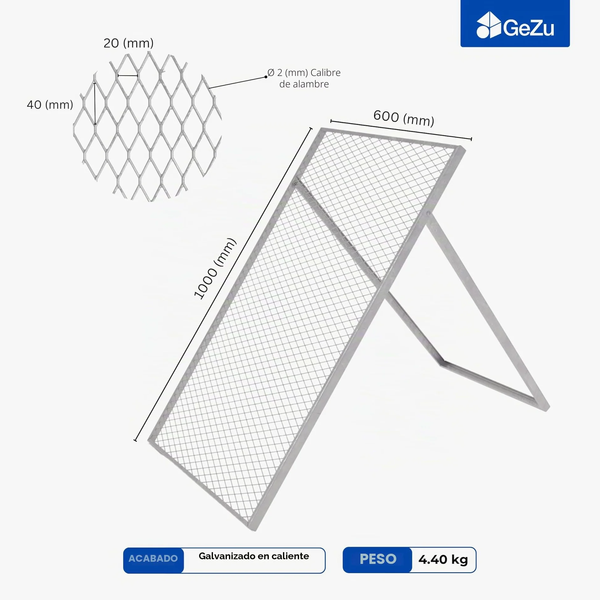 GeZu Impex Tamiz de Tierra 100 x 60 cm Galvanizado en Caliente Criba de Compost