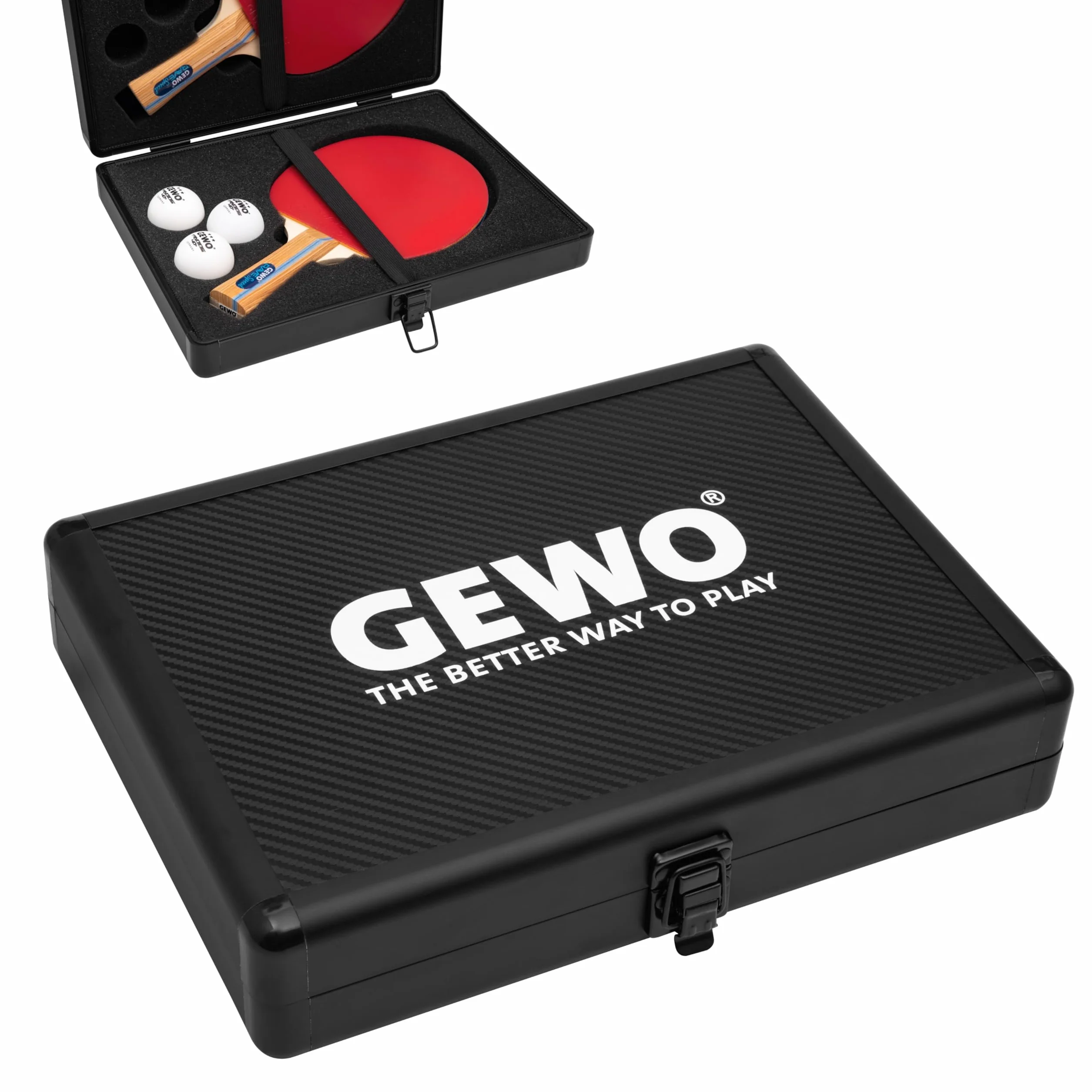 GEWO Maleta Doble de Aluminio para Raqueta de Ping Pong – Funda Resistente para 2 Raquetas y 3 Pelotas