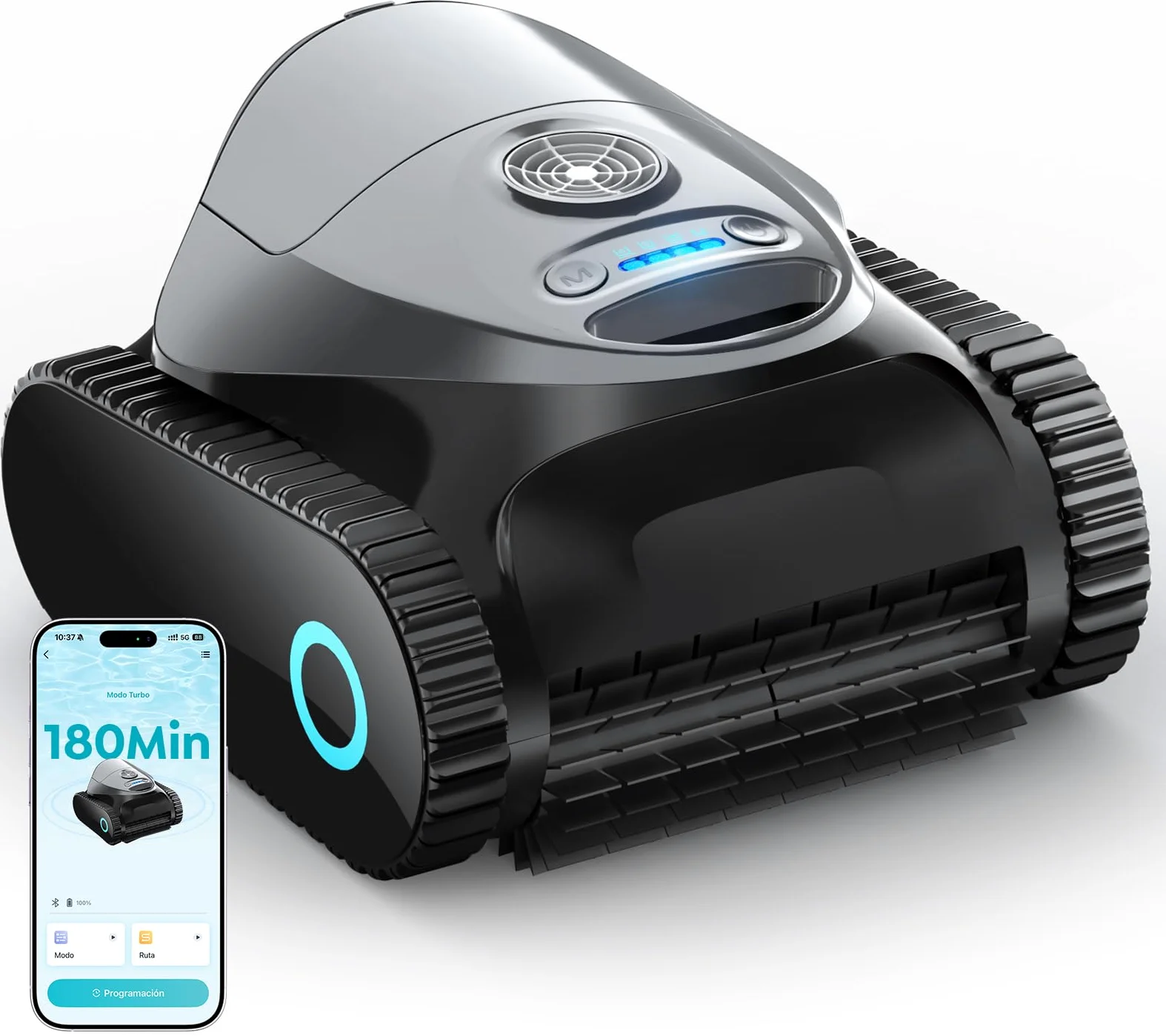 C1 Robot Piscina Limpiafondos y Paredes, Autonomía 180 min, Doble Filtración, 3 Motores, Control por App, Robot Limpiafondos Piscina Inalámbrico 150㎡,Gris