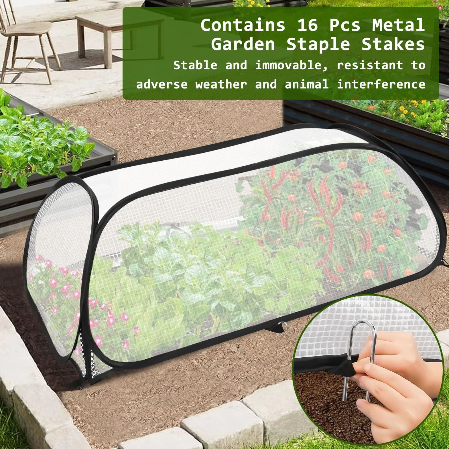 2 Piezas Cubiertas de Jardín para Camas Elevadas, 114x56x41cm Pop up Plegable Cubierta Invernadero para Bancal Elevada, Cubierta de Plantas para Verduras Flores, Protección de Heladas al Aire Libre