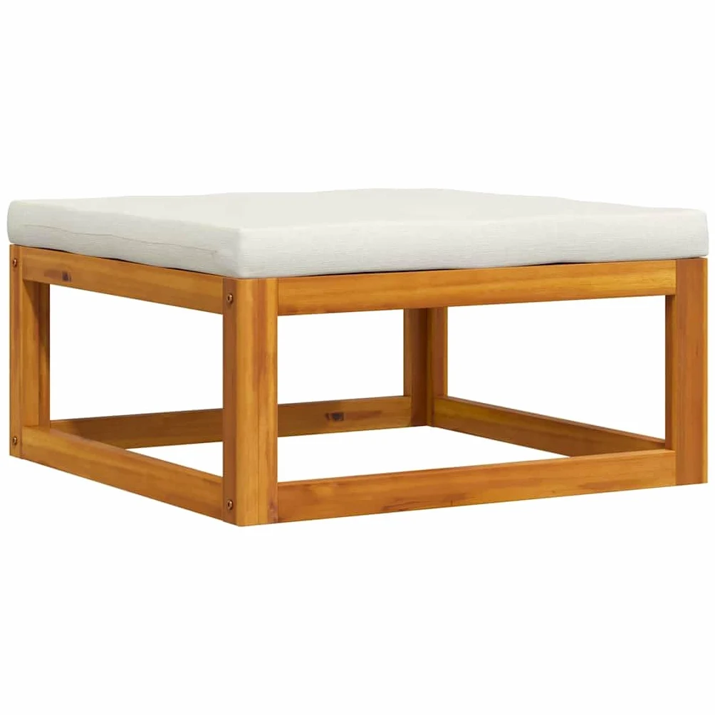 vidaXL Reposapiés con Cojín Taburete Jardín Madera Maciza de Acacia Blanco Crema