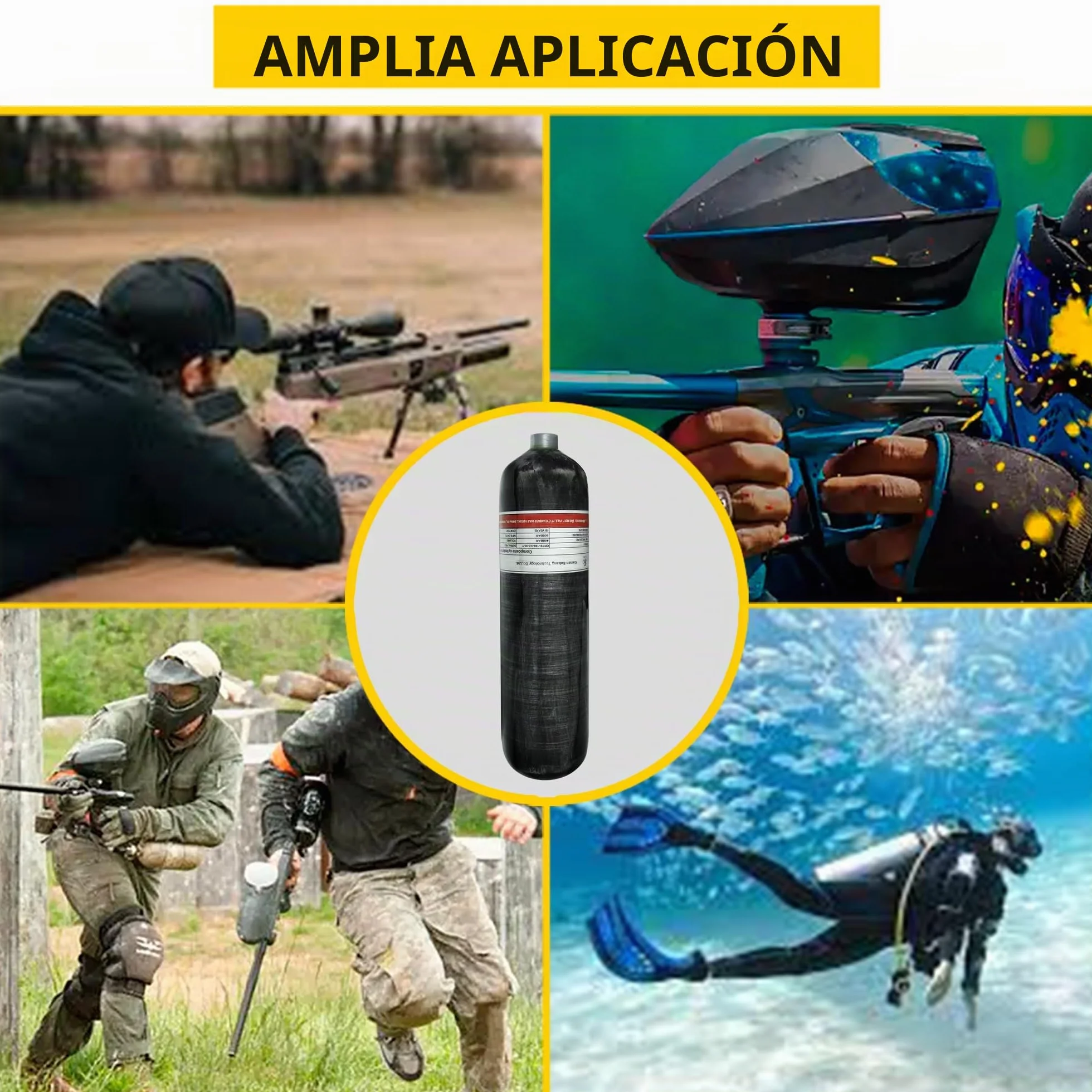 TUXING Cilindro de Fibra de Carbono 3 L 183 Pulgadas cúbicas Tanque de Aire Paintball 4500 PSI