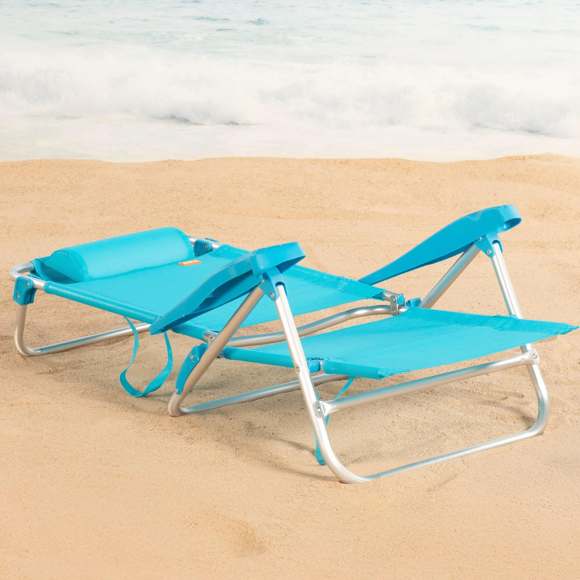AKTIVE Silla de Playa Plegable, Multiposición 8 Posiciones, Textileno y Aluminio, Azul, 47x49x82 cm, 110 kg, Respaldo Alto Acolchado