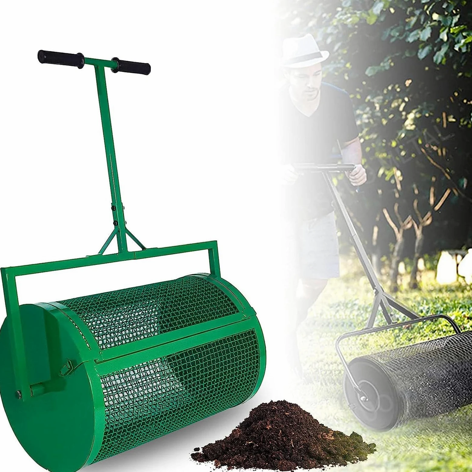 Esparcidor de abono de 24 pulgadas, esparcidor de abono para césped y jardín, con mango ajustable en forma de T para plantar y sembrar, esparcidores de fertilizantes para césped y jardín, separado 3