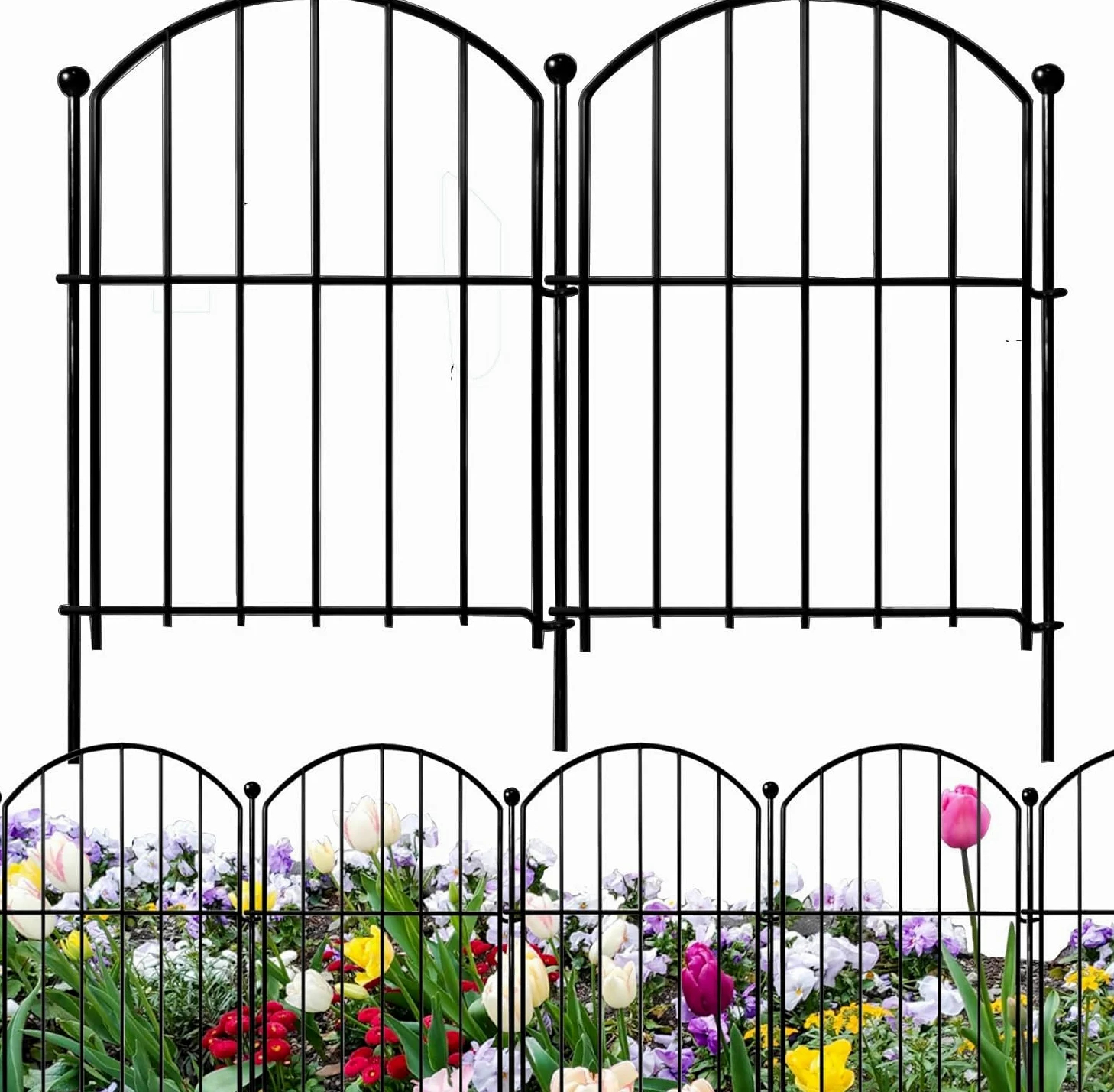 ANAMPION Valla de jardín, total 330cm largo x 43cm alto,10 PCS | Elementos de valla metal,11 barras de fijación,Valla Decorativa de Jardín,para barrera animales,Exteriores,Flores(Arco）