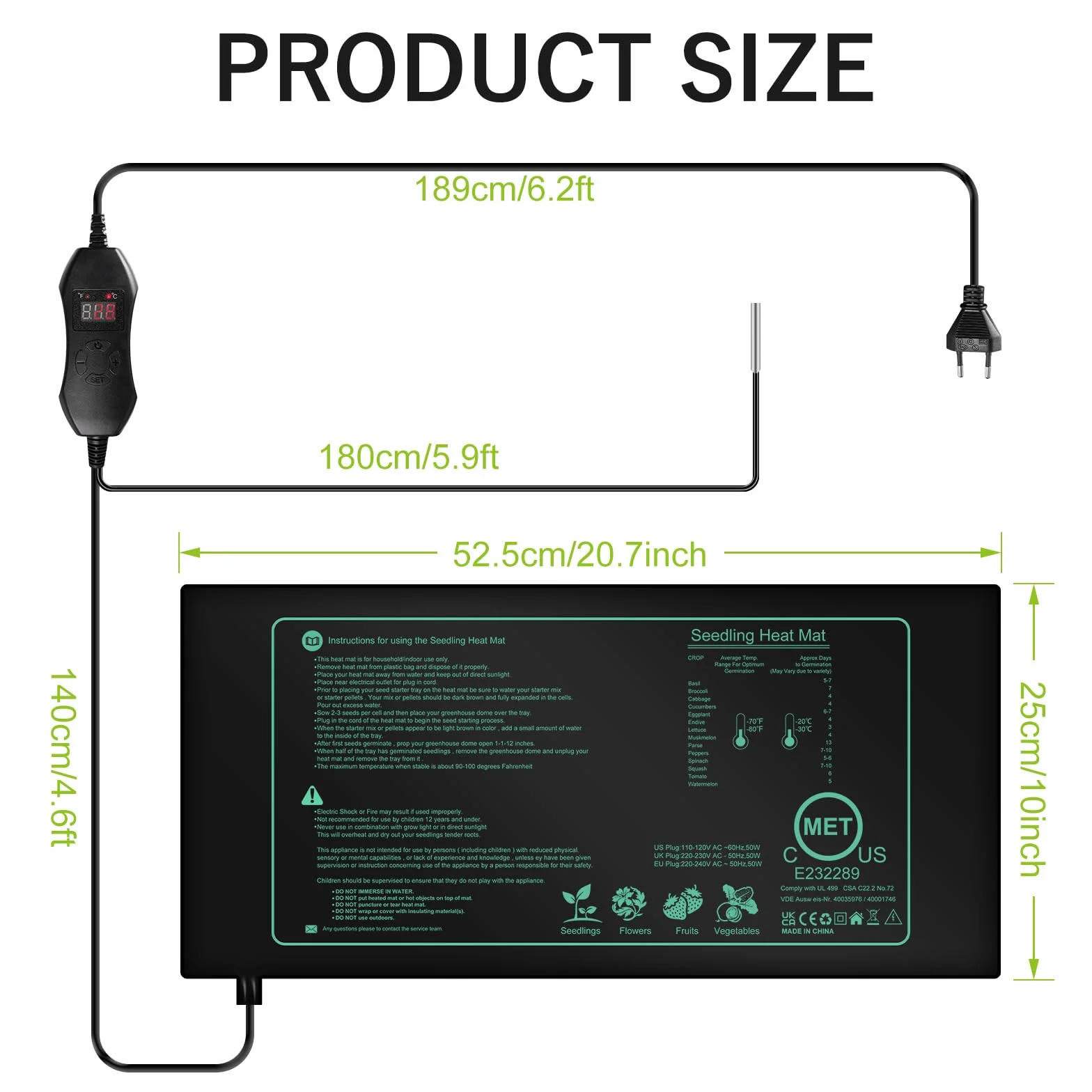 Esterilla calefactora para plantas con termostato, estera térmica con termostato, estera térmica digital para invernadero, estera térmica para plántulas, germinación de plantas, crecimiento de