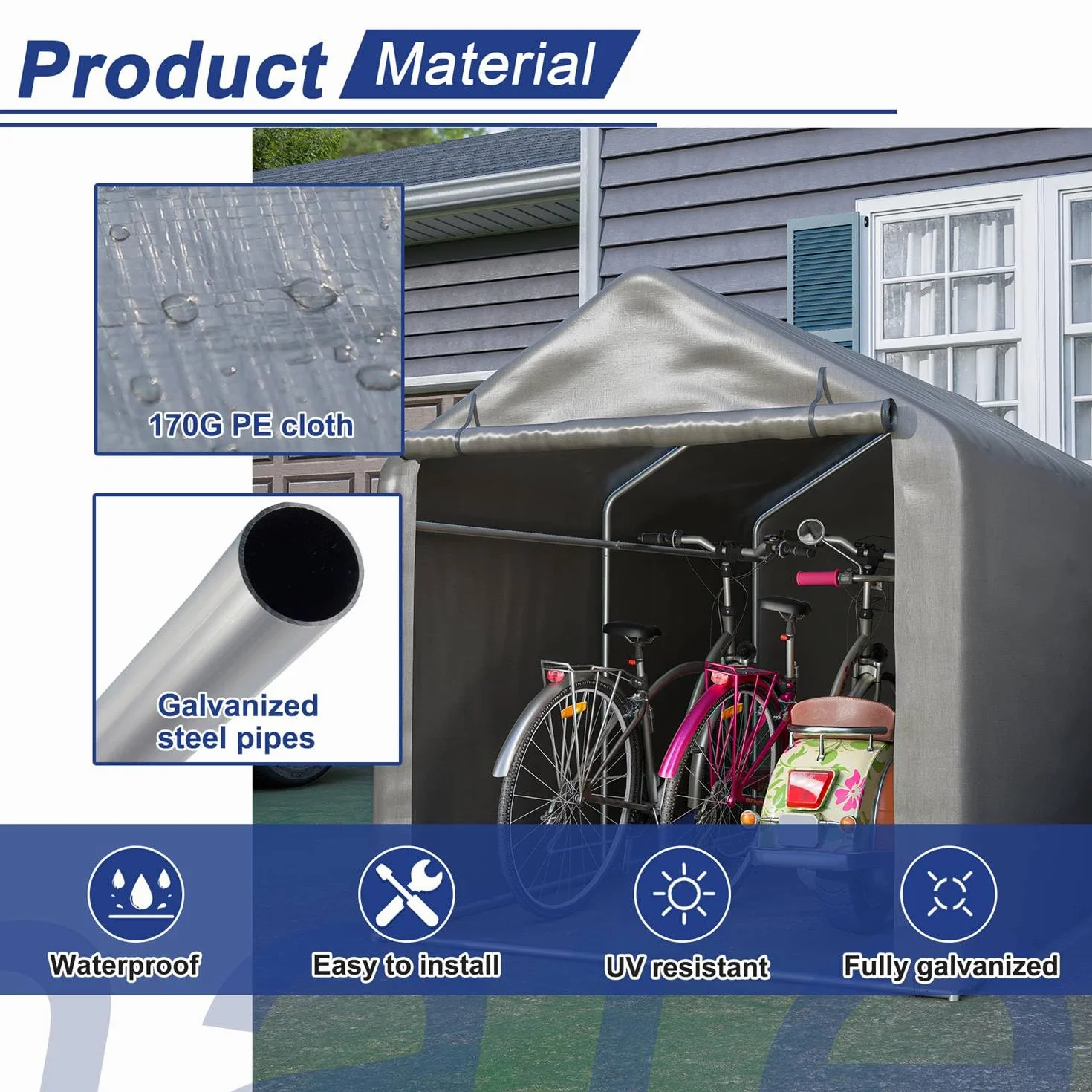 BIRCHTREE Tienda de campaña impermeable y anti-UV para bicicleta, motocicleta, cobertizo o refugio al aire libre, 2,2 m x 1,6 m