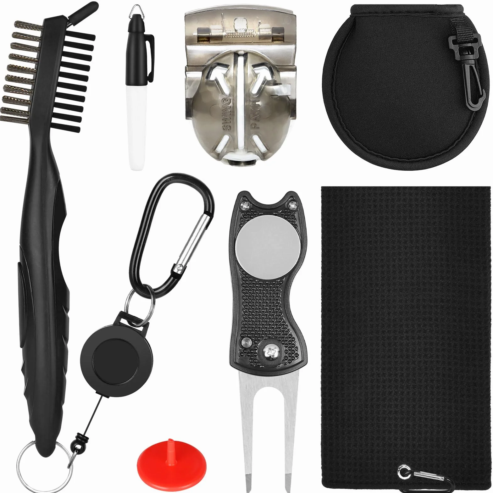 Flintronic Kit de Limpieza para Golf, Cepillo Limpiador Plegable, Toalla y Marcadores