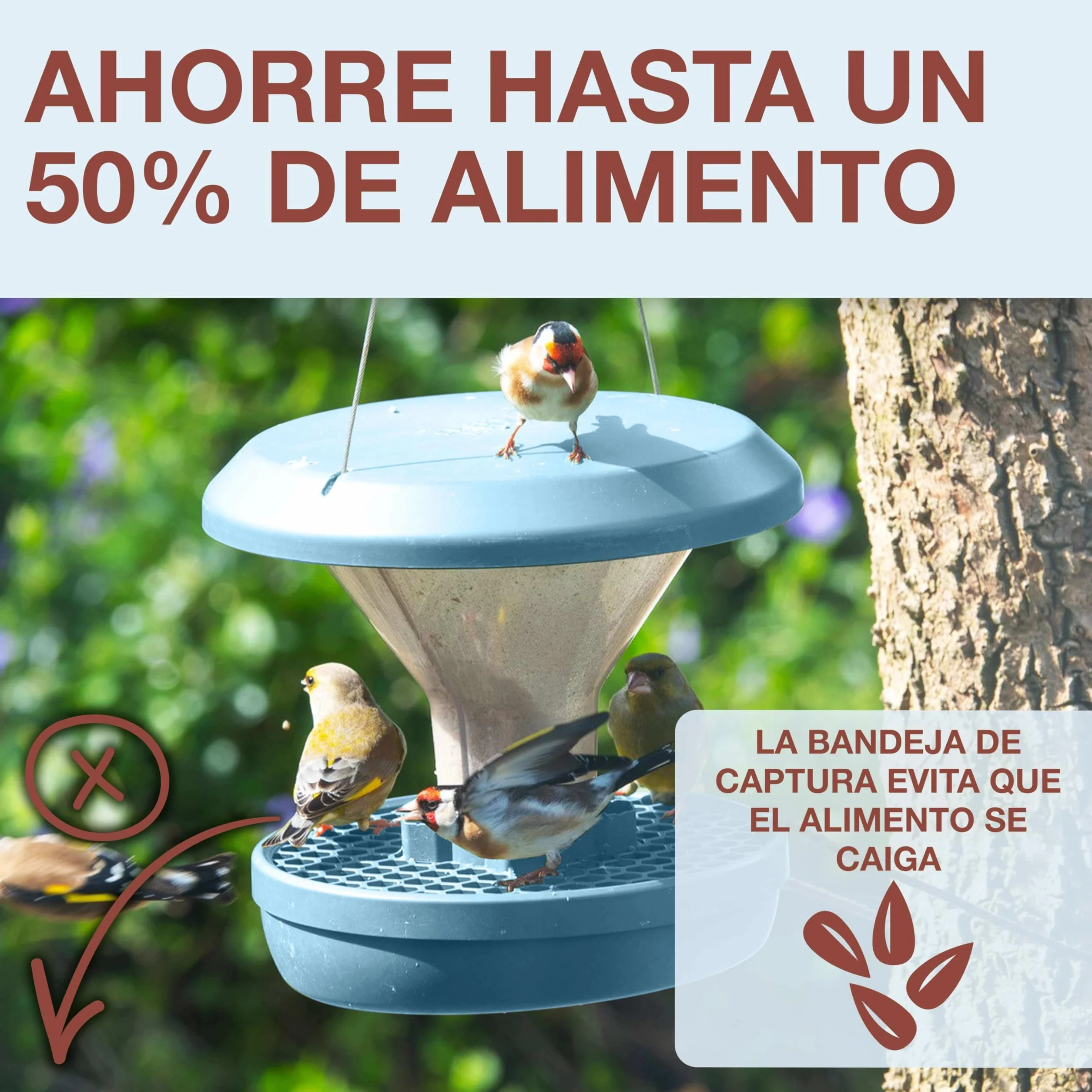 SWISSINNO Comedero para Pájaros Colgante – Davos Smart Birds - Dispensador con Bandeja - Tolva Segura contra Roedores - para Jardín y Balcón - Azul Claro