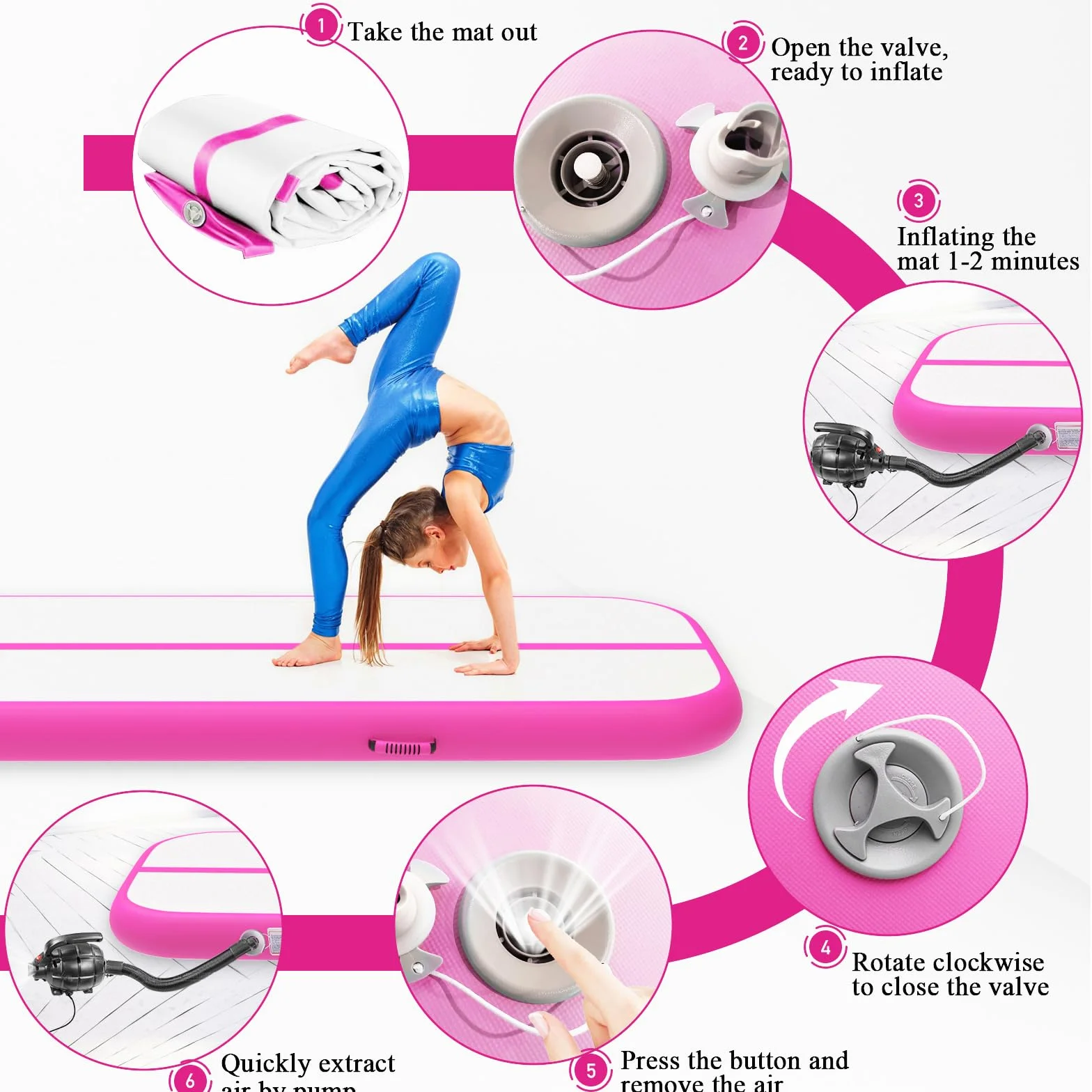 Colchoneta inflable de gimnasia con rodillo de aire para yoga y entrenamiento