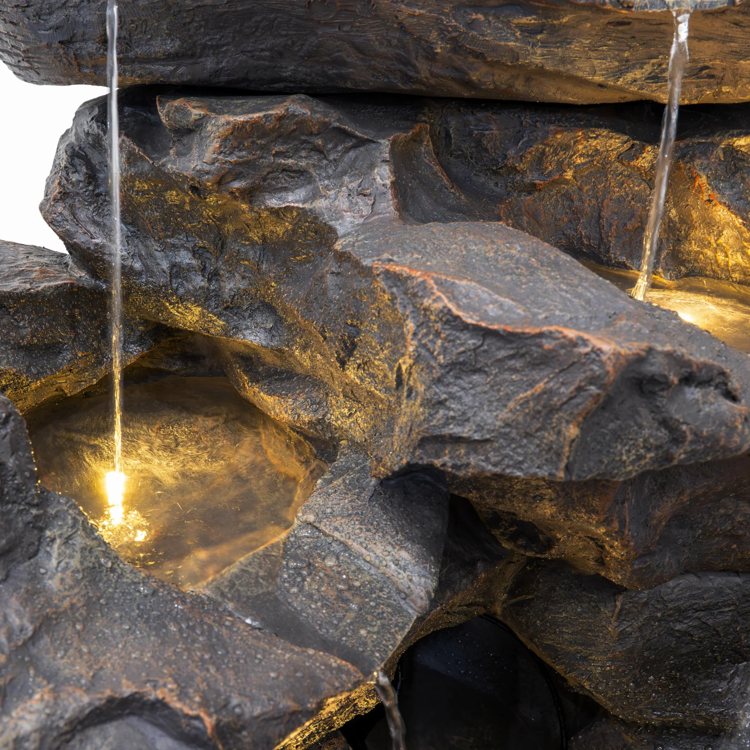 Fuente de Agua Exterior Eléctrica Efecto Roca con Luz LED, Cascada Decorativa Grande para Jardín y Patio, Bomba Silenciosa, Estilo Natural – Rustic Rapids