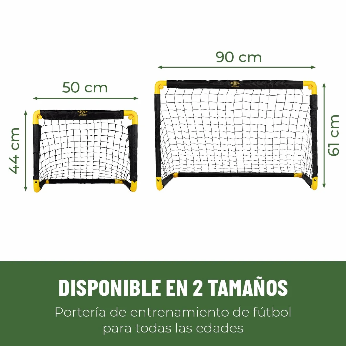 Umbro Portería de fútbol plegable 50x44x44 cm para jardín niños adultos interior exterior Negro/Amarillo