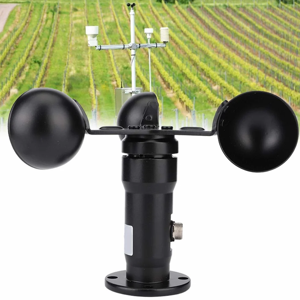 Anemómetro de 3 Tazas, Sensor de Velocidad del Viento, Aleación de Aluminio, Salida 0-10V, 12-24V DC, Negro, 12.4cm, para Estación Meteorológica