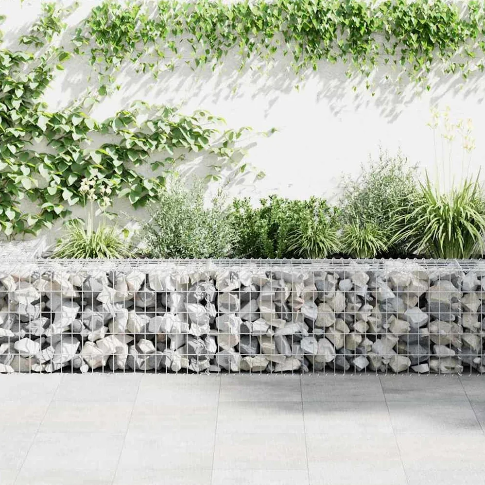 Cesta de acero galvanizado, 300 x 30 x 50 cm, con cubierta para valla y muro de contención