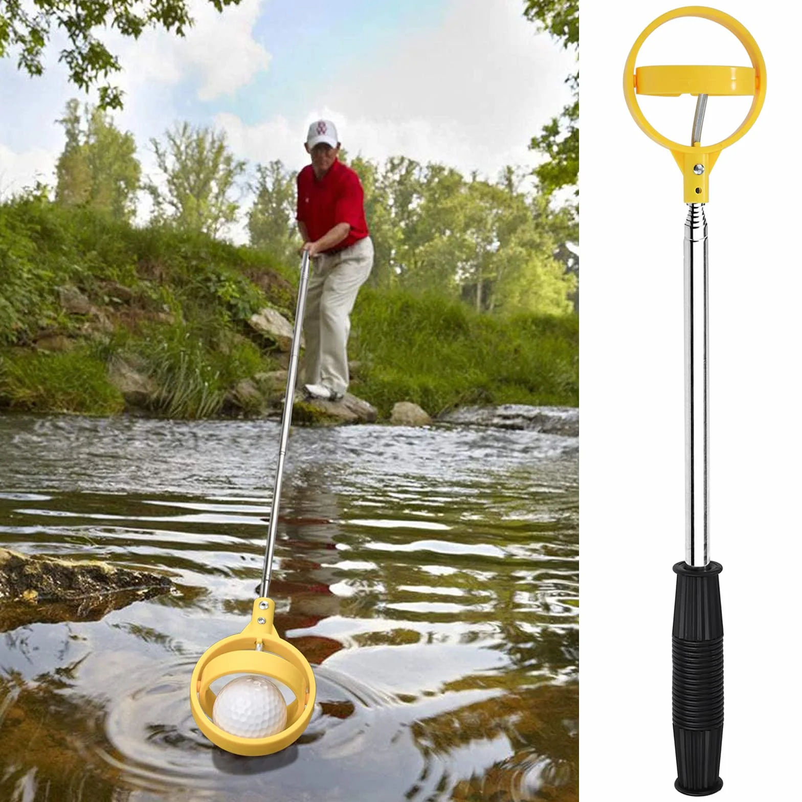 Tunejoy Telescópico Pelota de Golf Automático Herramienta Golf Ball Retriever Acero Inoxidable Accesorios para Golfista