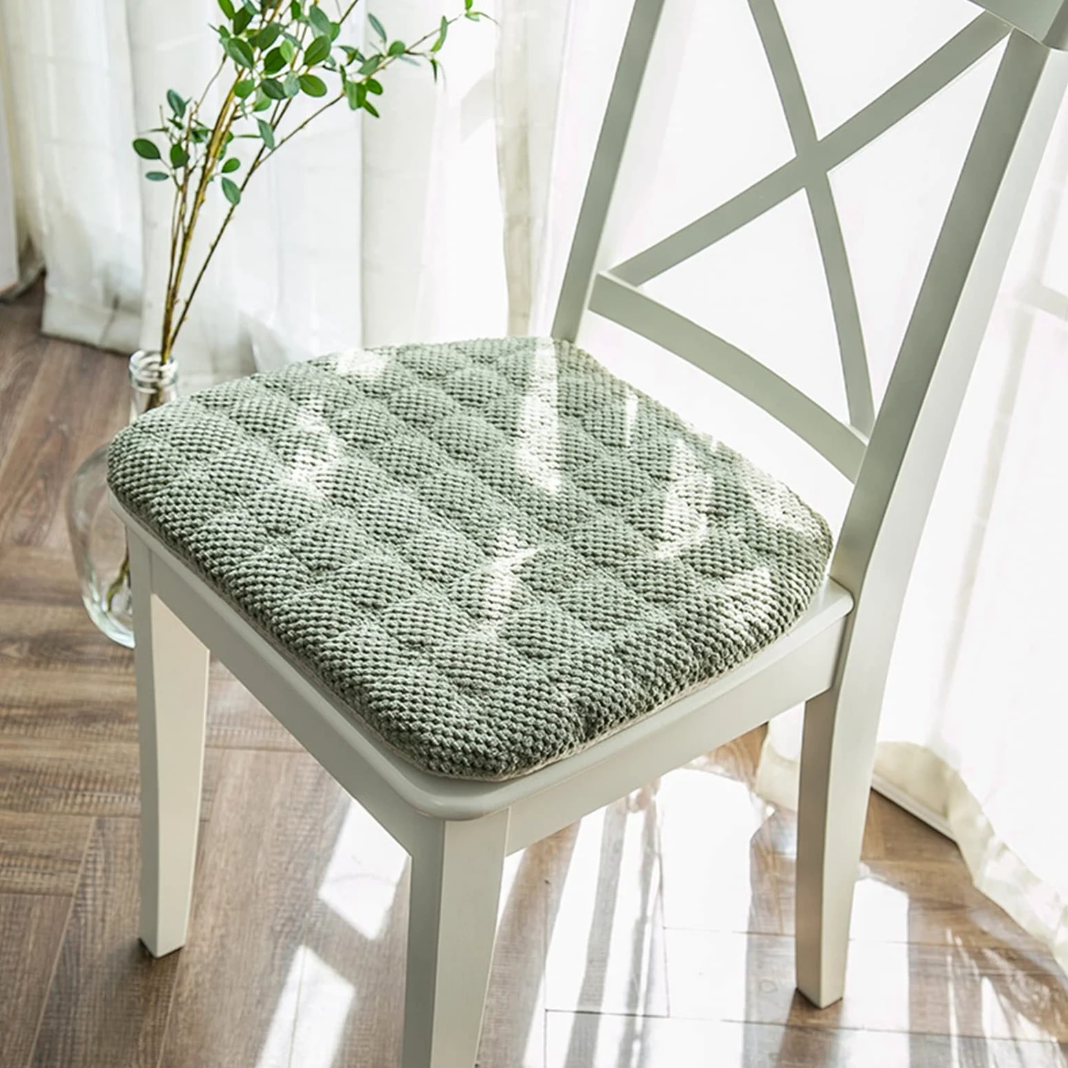 Cojines para silla de 16" x 18" con lazos, almohadilla para silla de cocina con funda extraíble, cojines de asiento antideslizantes para silla de comedor, almohadillas para silla duraderas y lavables,