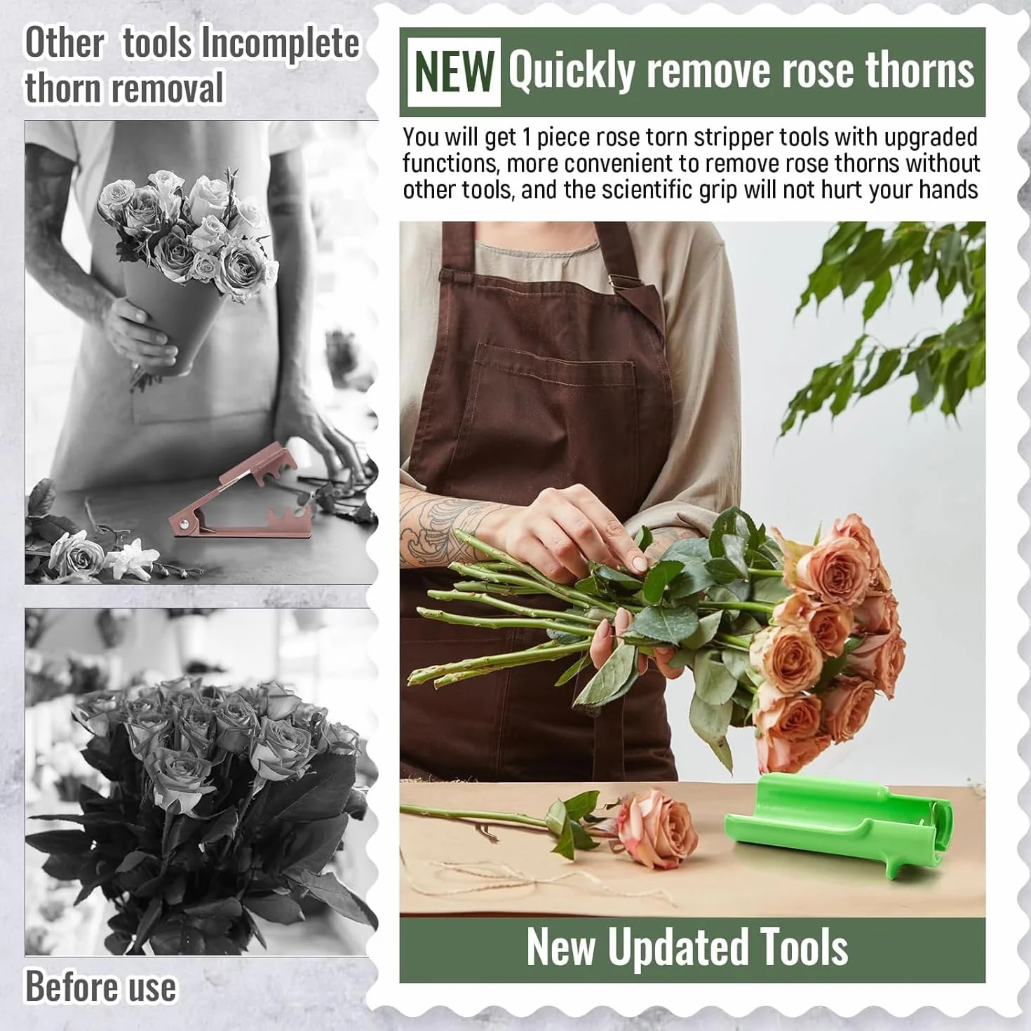 2 peladores de espinas de rosa, removedor de espinas de rosa, limpiador de flores, jardinería, adecuado para floristería profesional, hogar, bricolaje, trabajo profesional de jardinería