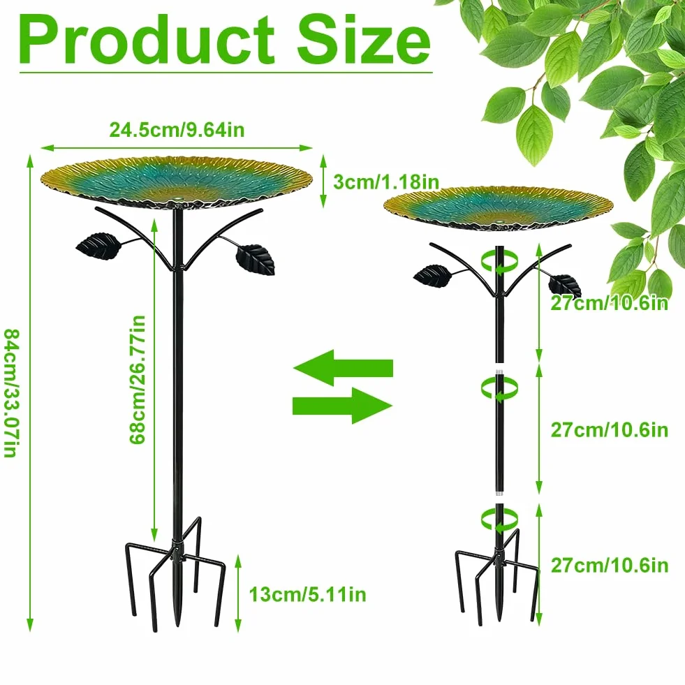Baño para pájaros grande, 85 cm con base de 5 puntas, resistente al invierno para jardín, bebedero para pájaros a prueba de heladas para pájaros silvestres, bebedero de agua para pájaros
