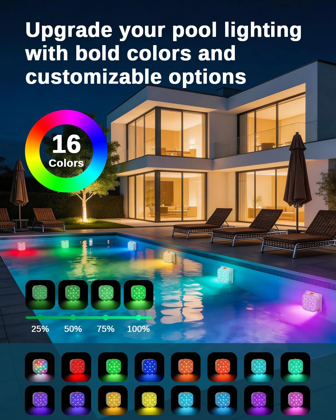 SoulBay - Luces de piscina subacuáticas, 2 piezas de luces magnéticas recargables para bañera de hidromasaje con control remoto, 16 colores y 6 modos dinámicos RGB, accesorios de spa LED impermeables
