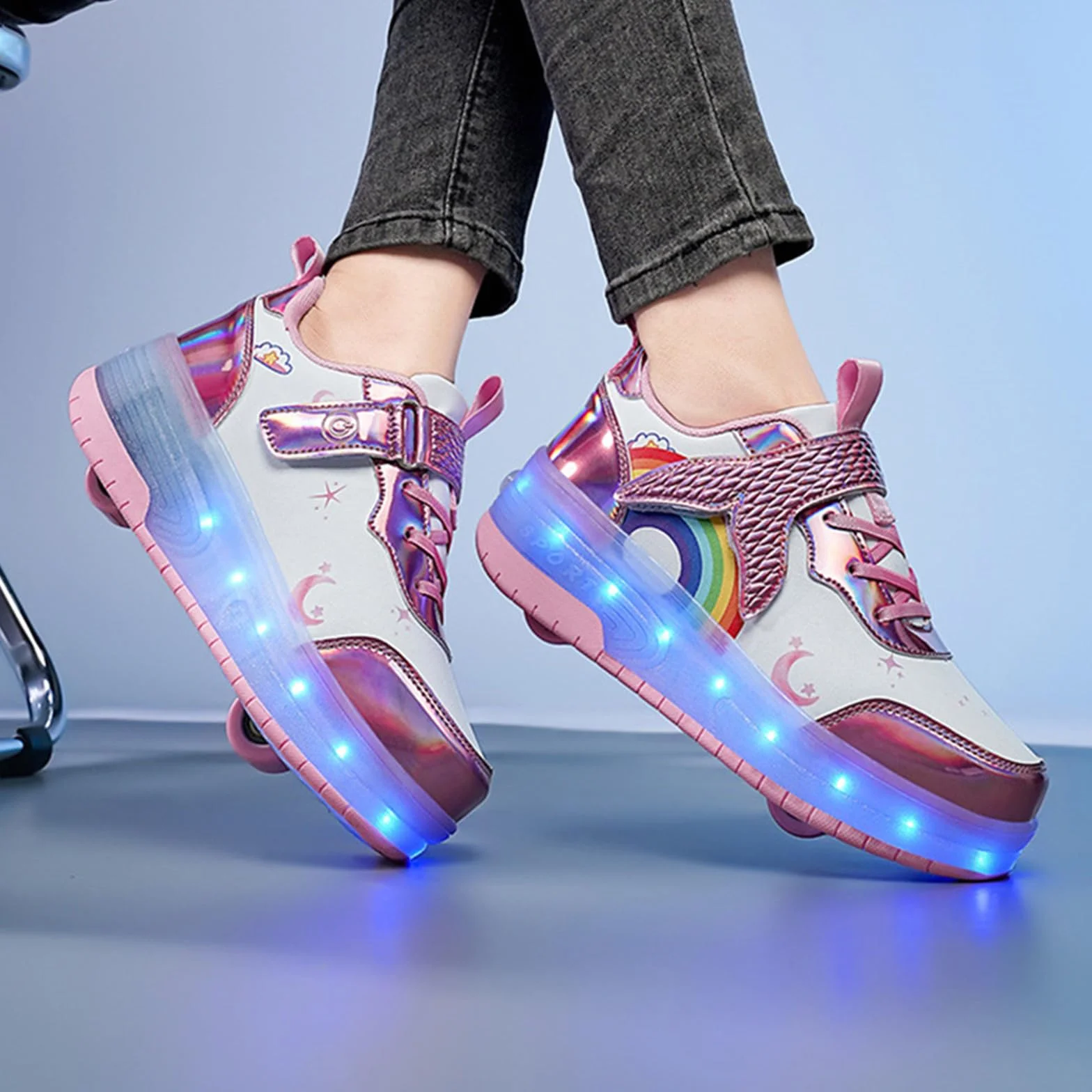 Zapatos con Ruedas para Niñas Niños Patines con 2 Ruedas y Luces, Zapatillas Deportivas Retráctil 27-38 EU
