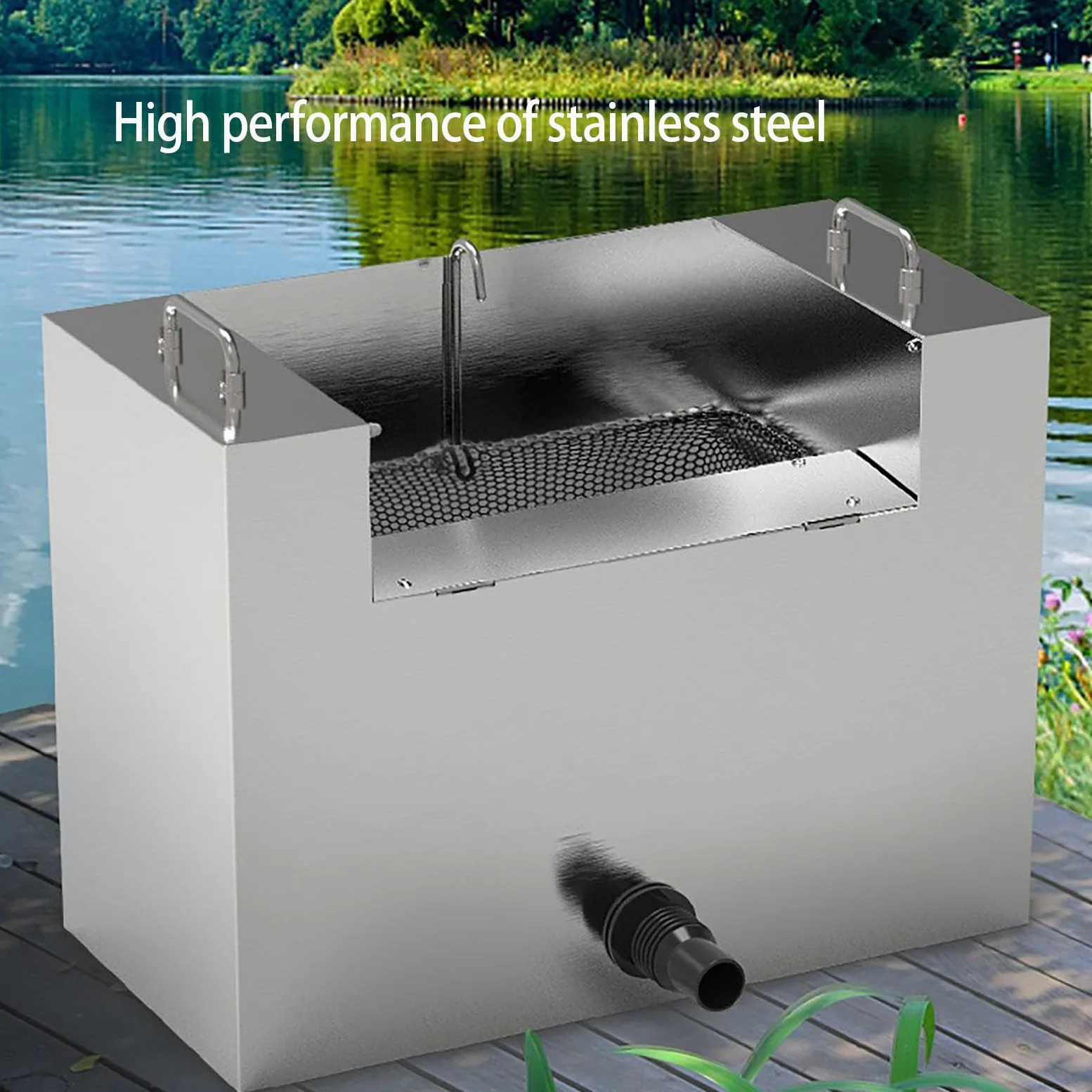 Espumador de estanque de acero inoxidable con bomba de alto flujo, colector de desechos multiusos para limpieza de piscinas y estanques, herramienta reductora de lodo resistente