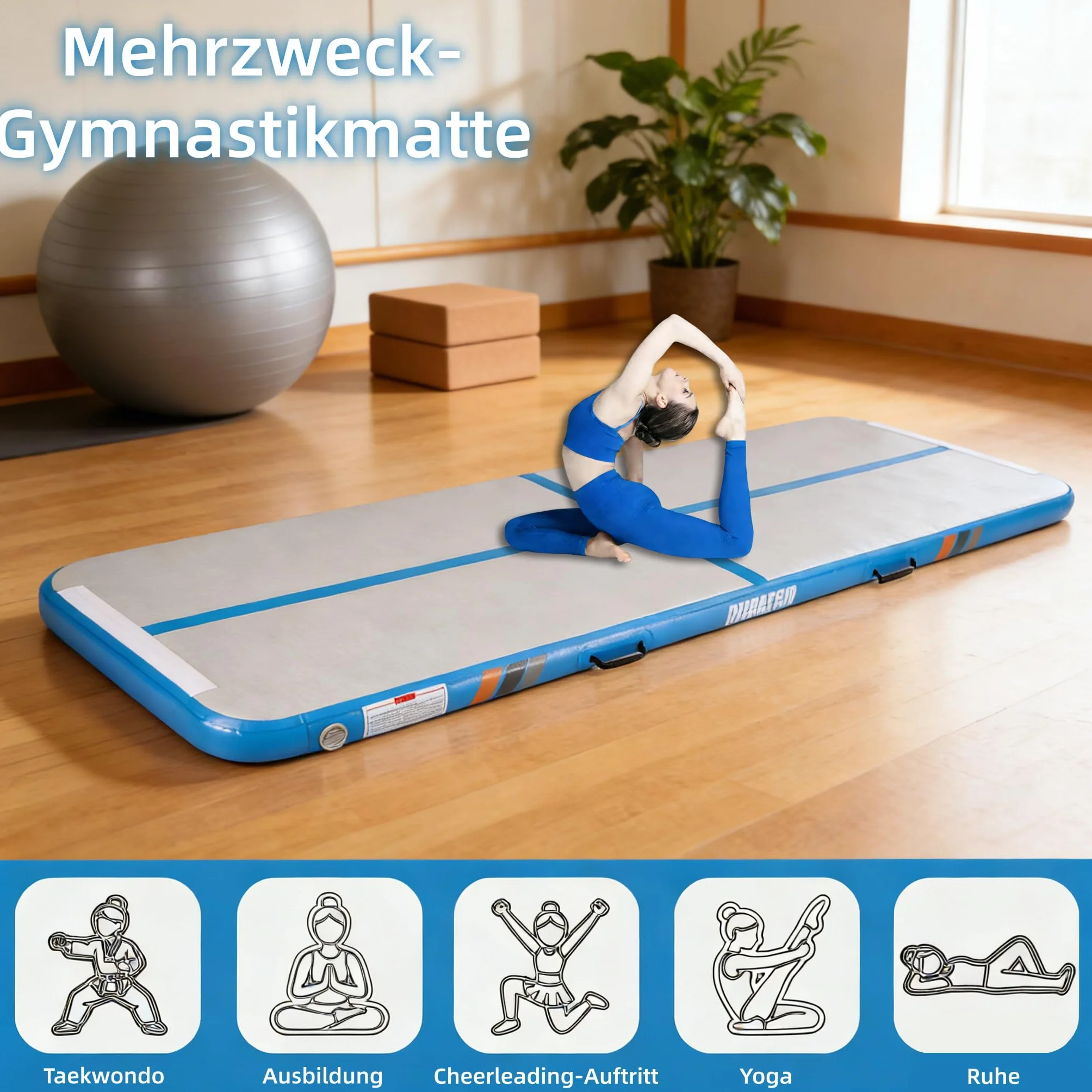 Esterilla de gimnasia inflable rectangular 3m 4m 10cm grosor con bomba para acrobacias yoga entrenamiento