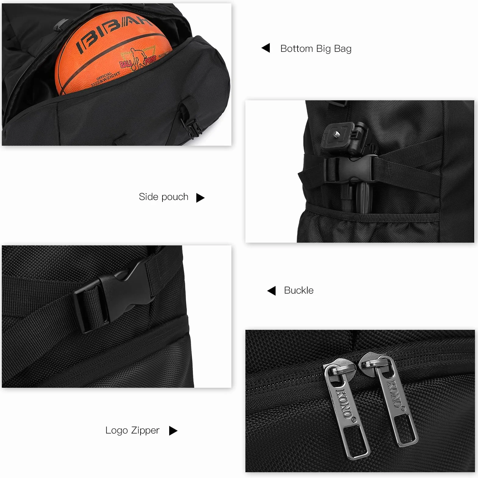 Kono Mochila Deportiva para Baloncesto Bolsa Portátil con Cuerda Negro