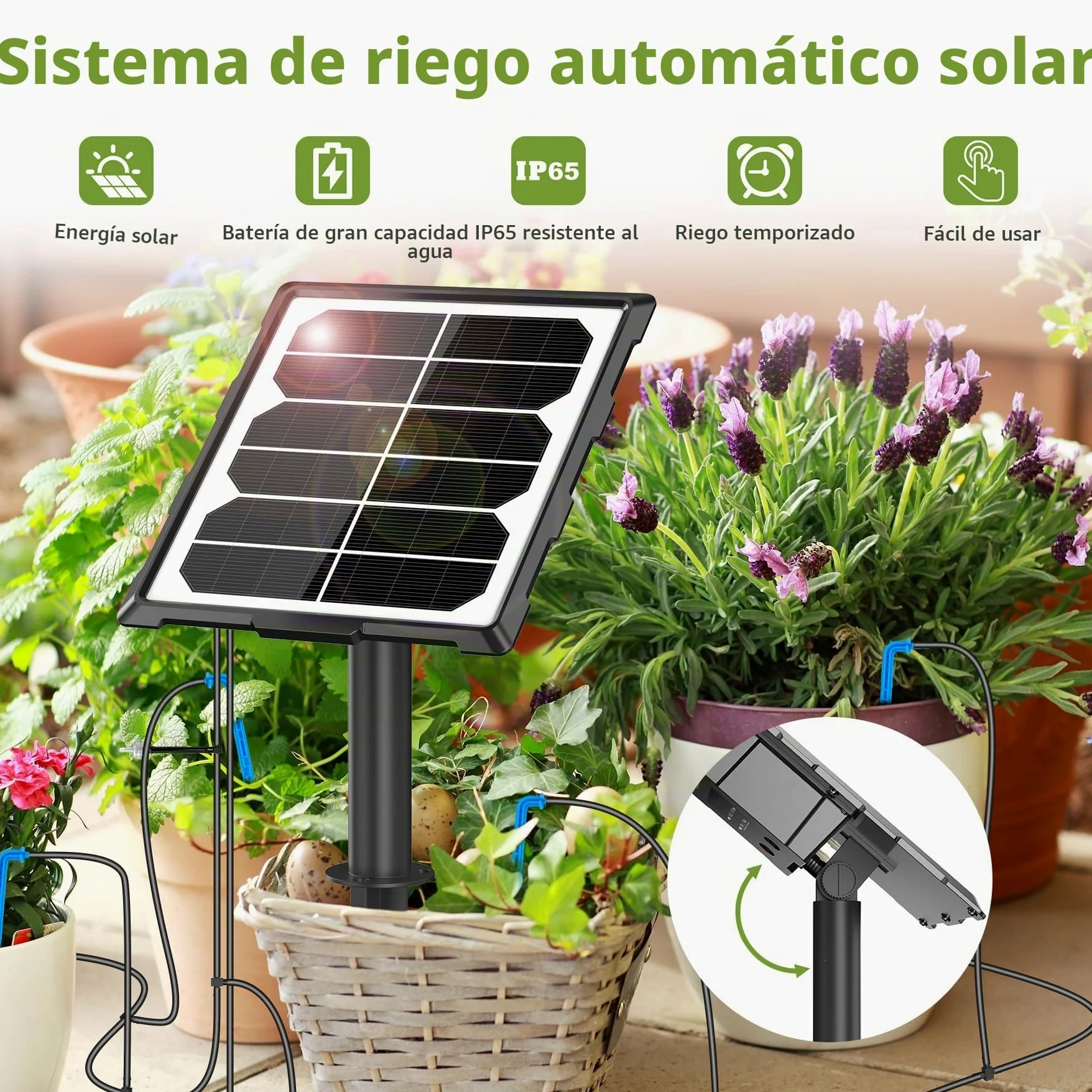 Forever Speed Sistema de Riego Automático Solar 6 Modos con sensor de Agua, Kit de Sistema de Riego por Goteo Automátic con Manguera de 15 M para Jardín, Balcón