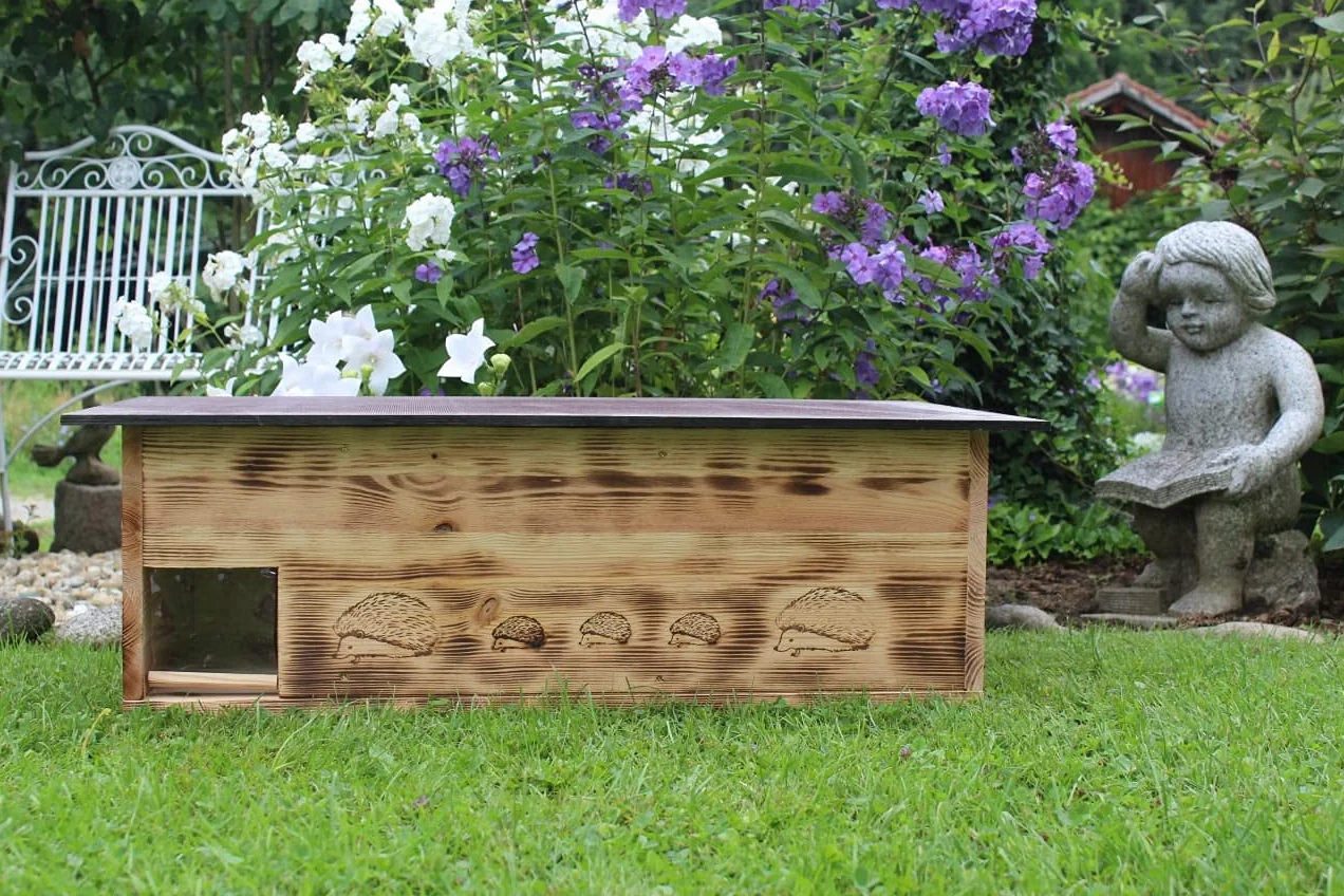 Casa para erizos XXXL (IG6), con entrada de laberinto y puerta para ratas, con suelo y apertura de techo extraíble para facilitar la limpieza, incluye 2 cuencos de alimentación (quemados)