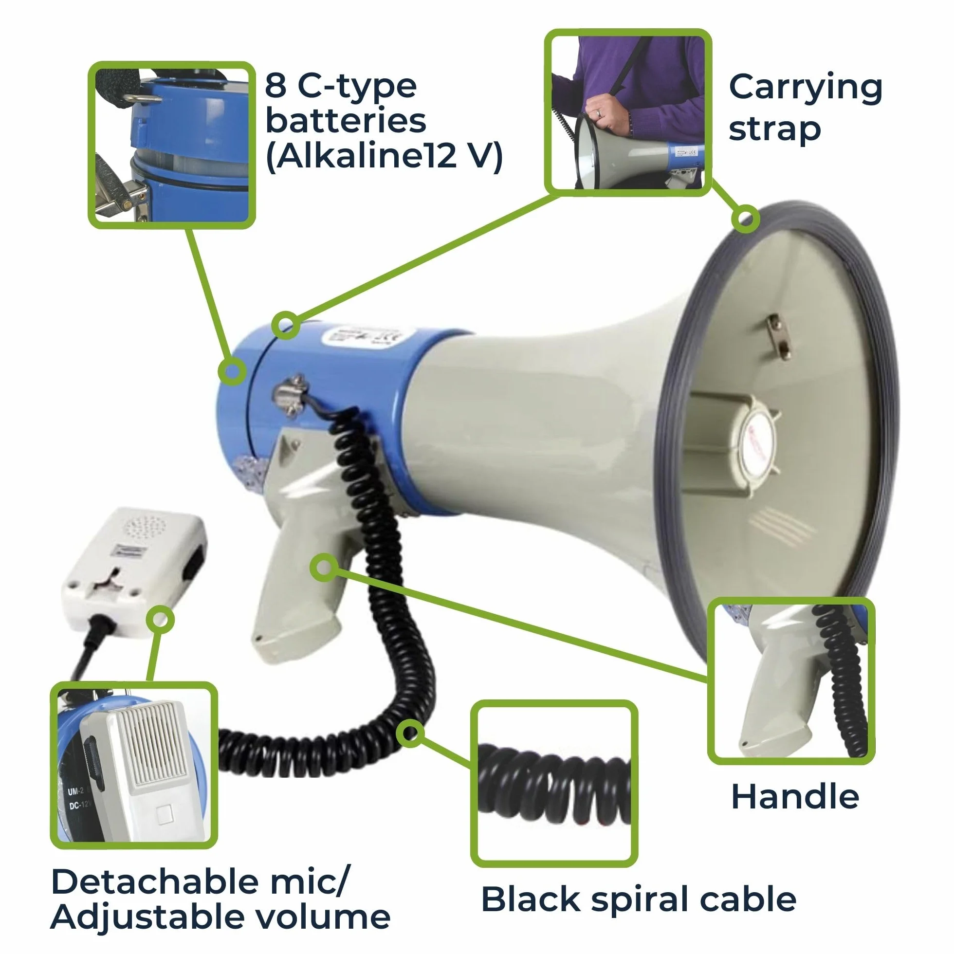 Velleman Megáfono 25 W 500 m Sirena Función Vocal Silbato Micrófono Deportivo