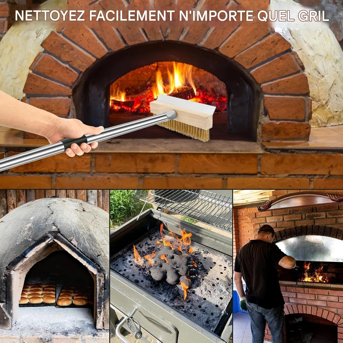 Cepillo Limpiador De Horno Herramienta de Limpieza Barbacoa Parrilla | Cepillo de Limpieza para Piedra de Pizza 149 cm Accesorio de Cocina Barbacoa, Exteriores, Hogar,