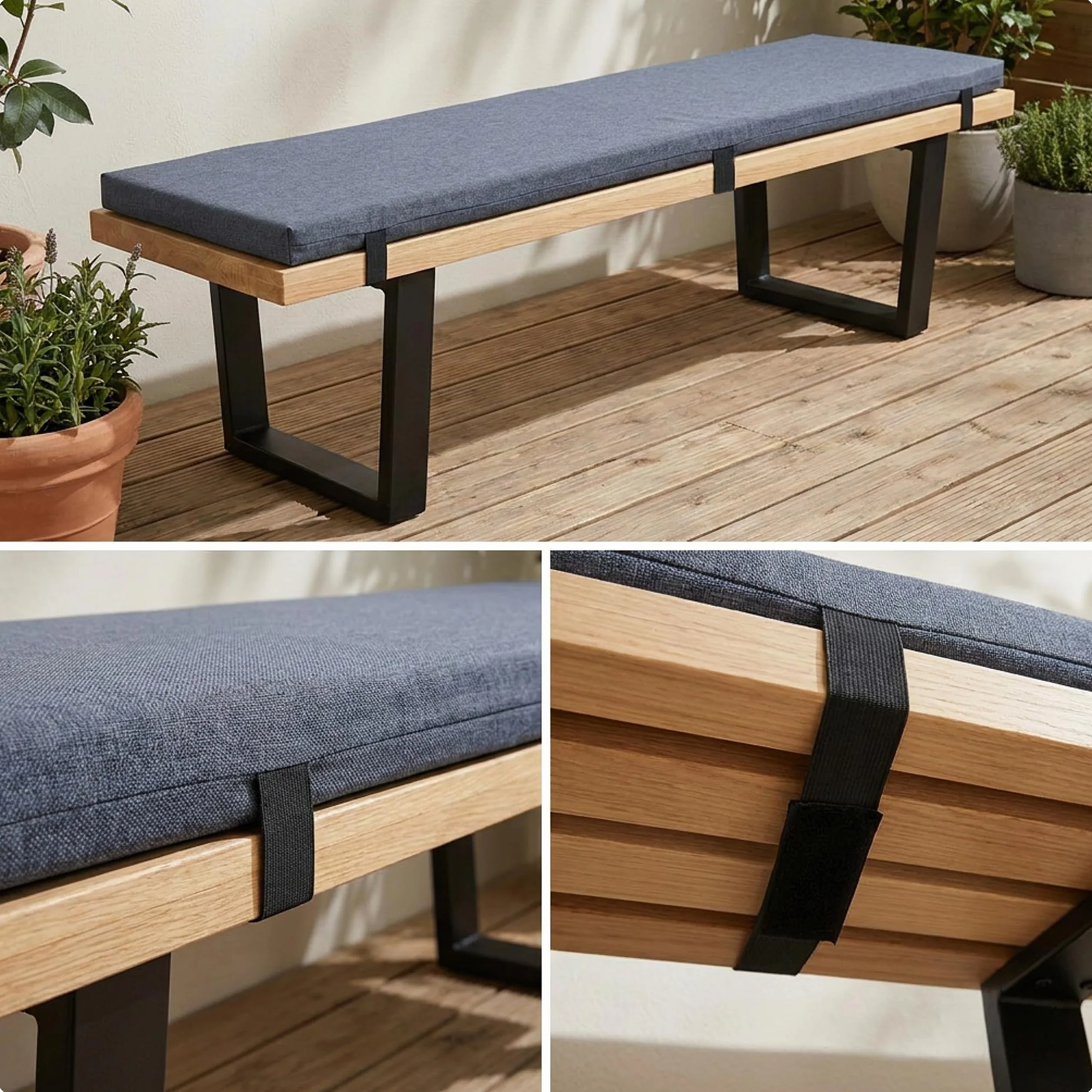 Garronda Cojín Impermeable para Banco 100x40 cm Aprox 4 cm Grosor Asiento Exterior para Banco de jardín y Columpio Acolchado Resistente UV con Cintas Gris Claro GD-0220