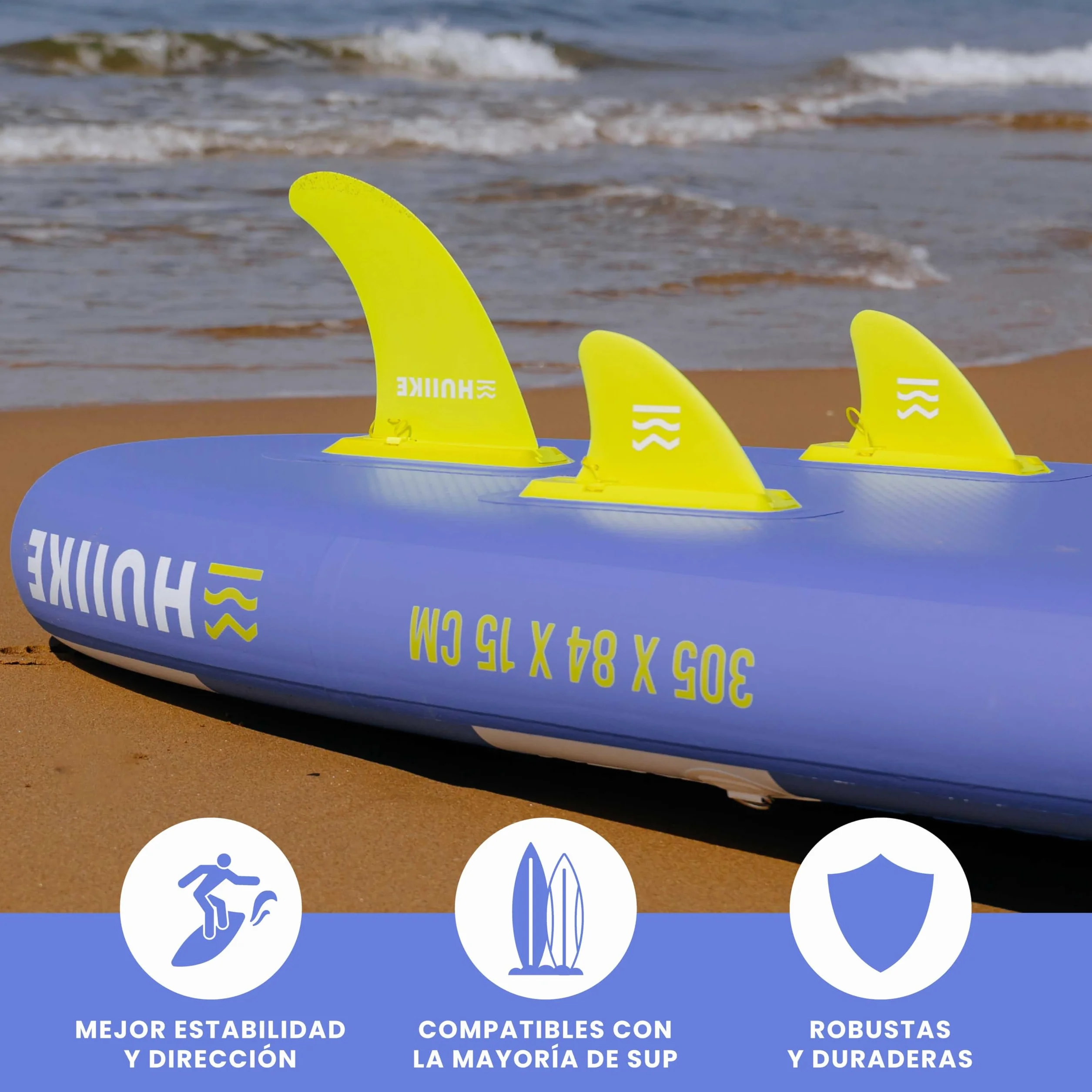 HUIIKE Quilla Paddle Surf Pack de 3 Desmontables Aleta con Cierre de Seguridad Tabla Padel Sup Board Inflable